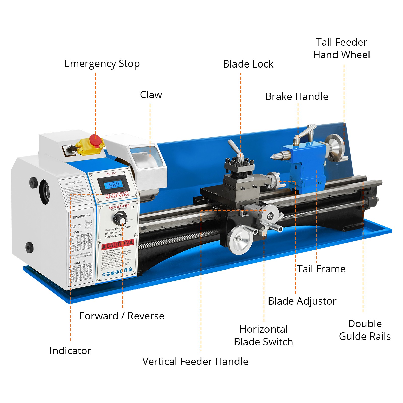 Garvee 8×30″ Metal Lathe Bench 750W Variable Speed 0-2500RPM 3-Jaw Chuck Turning