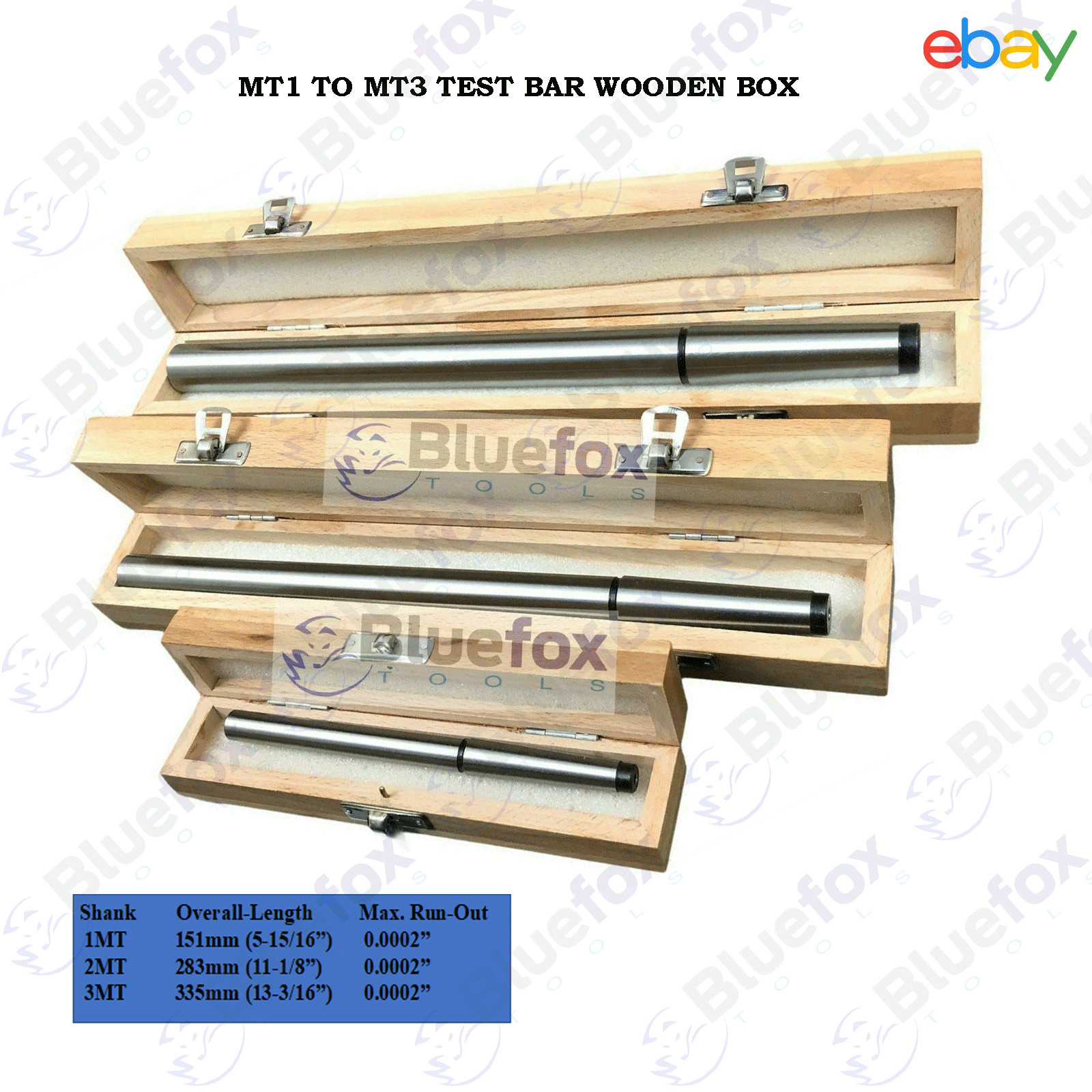 Lathe Alignment Test Bar Shank Size 1MT, 2MT, 3MT Wooden Box NEW