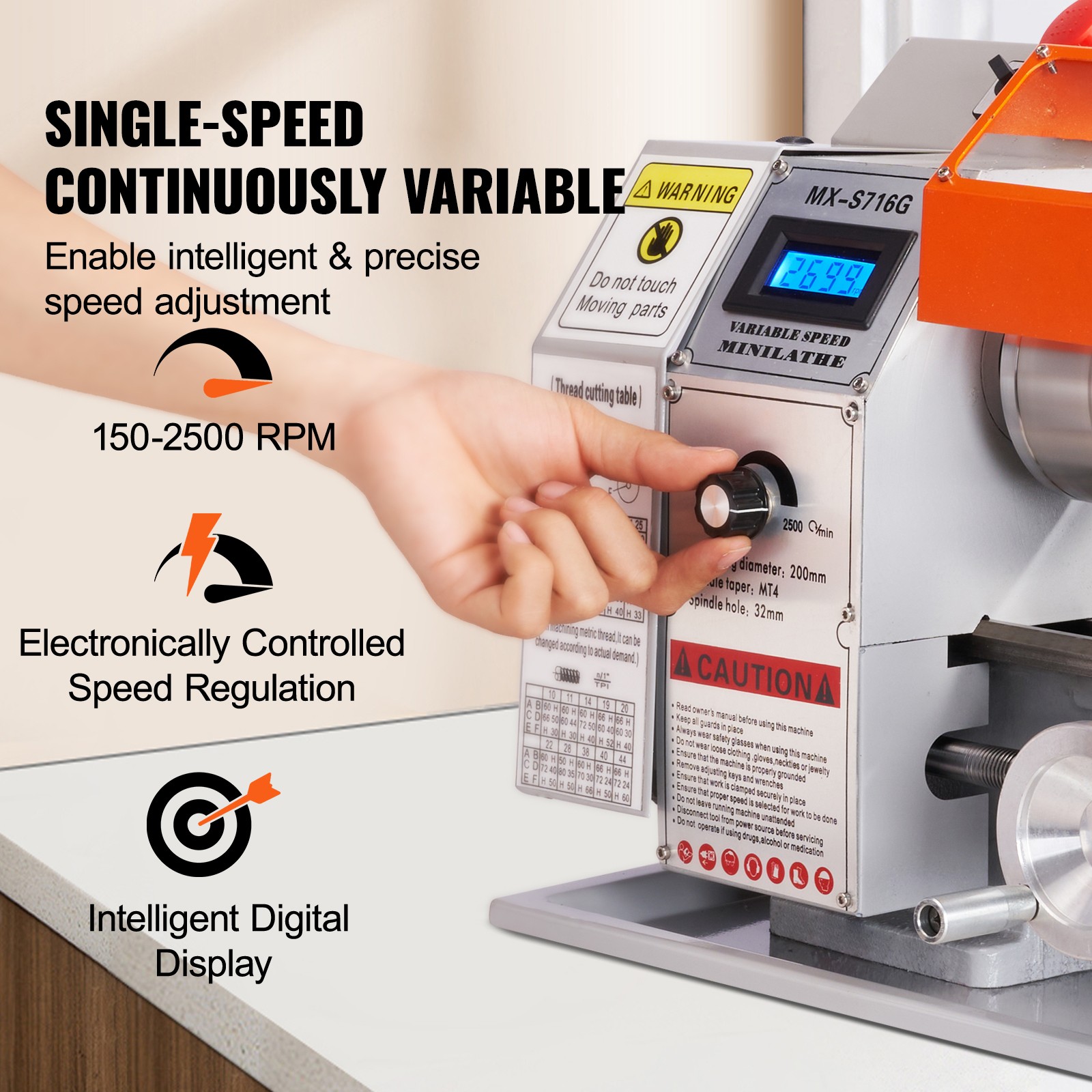 Mini Metal Lathe,7”x16”,800W Precision Benchtop Power Metal Lathe,150-2500 RPM