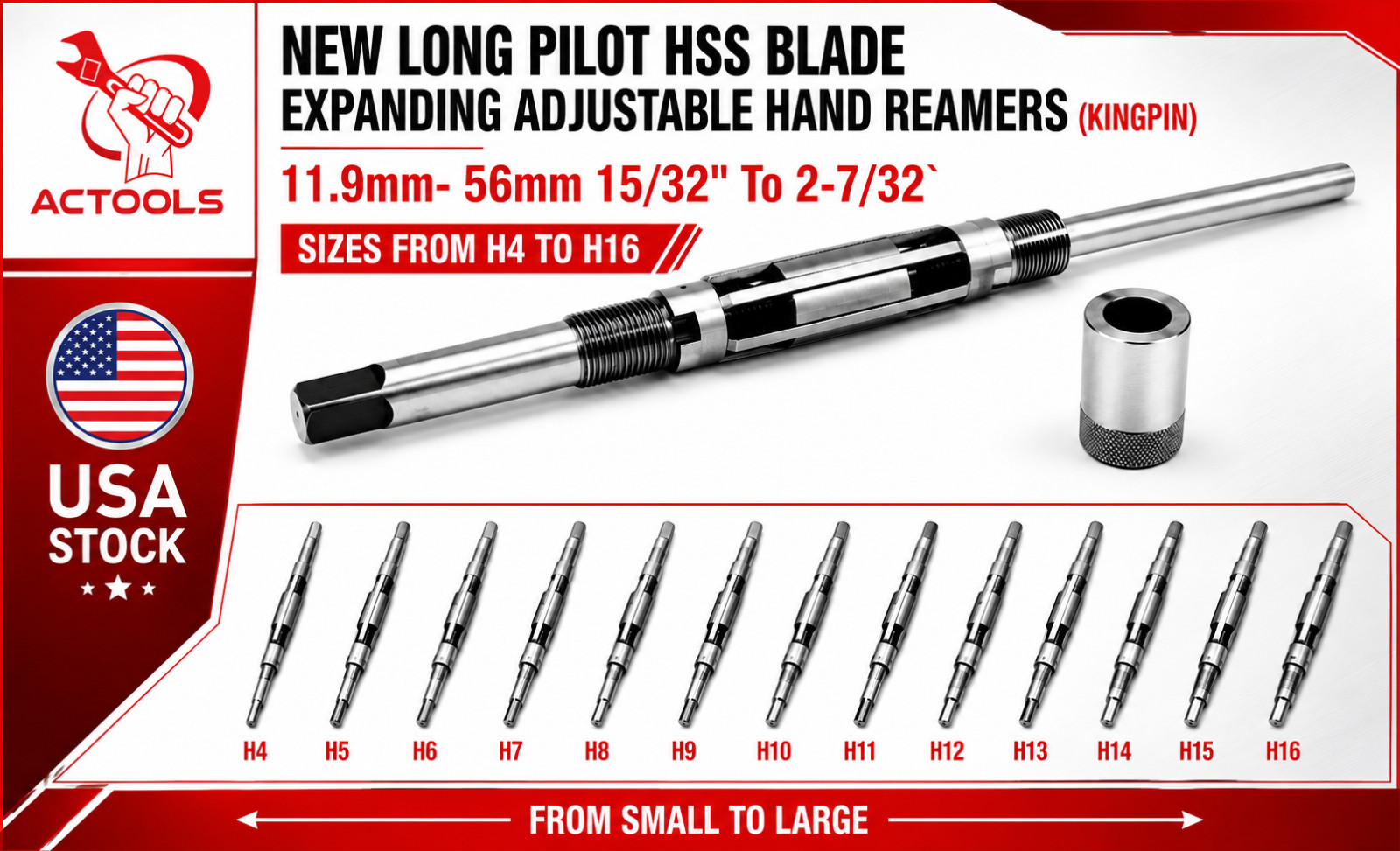 Long Pilot HSS Blade Adjustable Expanding 18mm – 56mm Hand Reamers Kingpin Ream