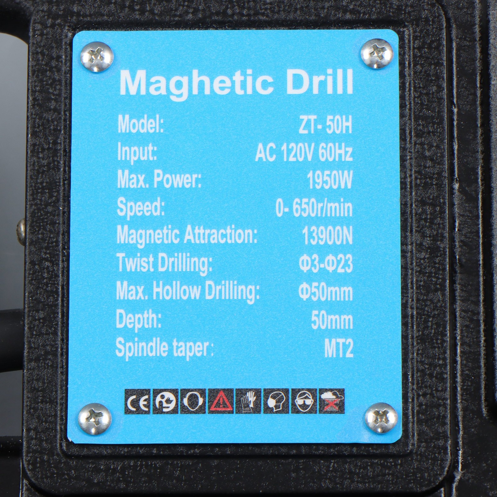 1950W Mag Drill Press with 2″ Dia. 3125 lbf/13900N Mag Force, 650 rpm Power