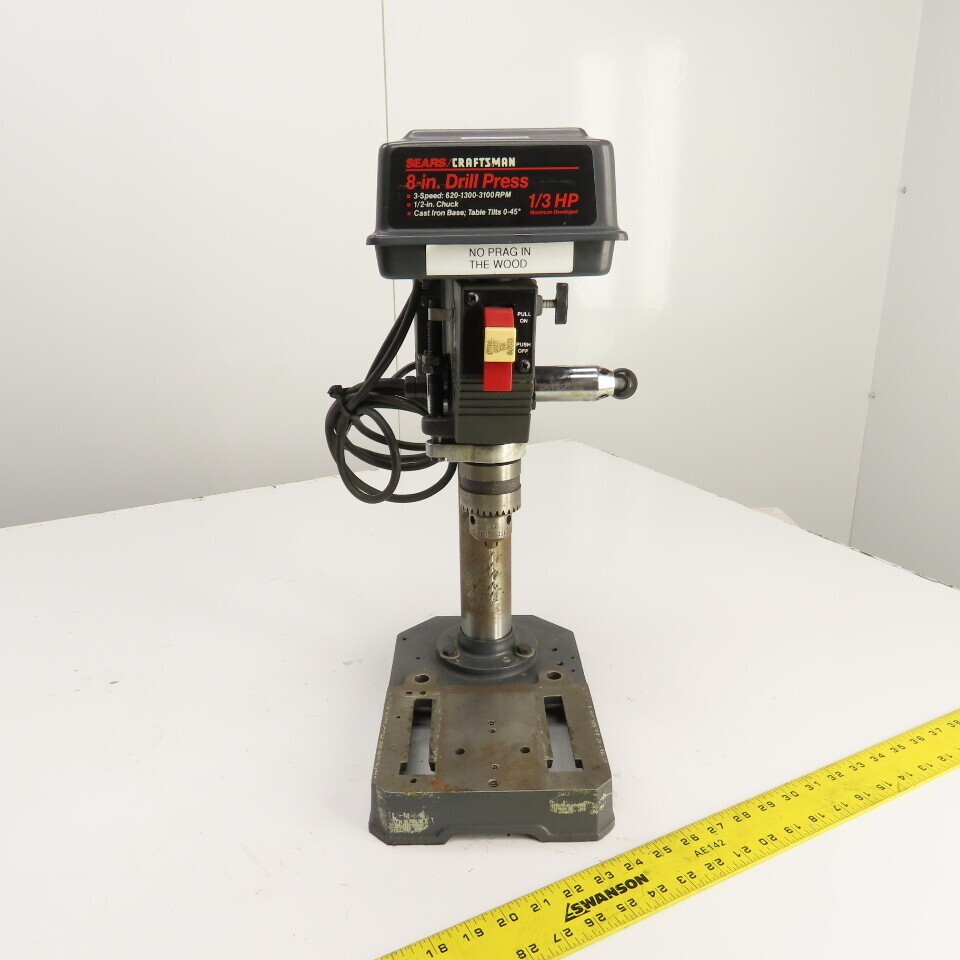 Sears Craftsman 3-Speed 8″ 1/3HP Drill Press 115V Single Phase 620-1300-3100RPM