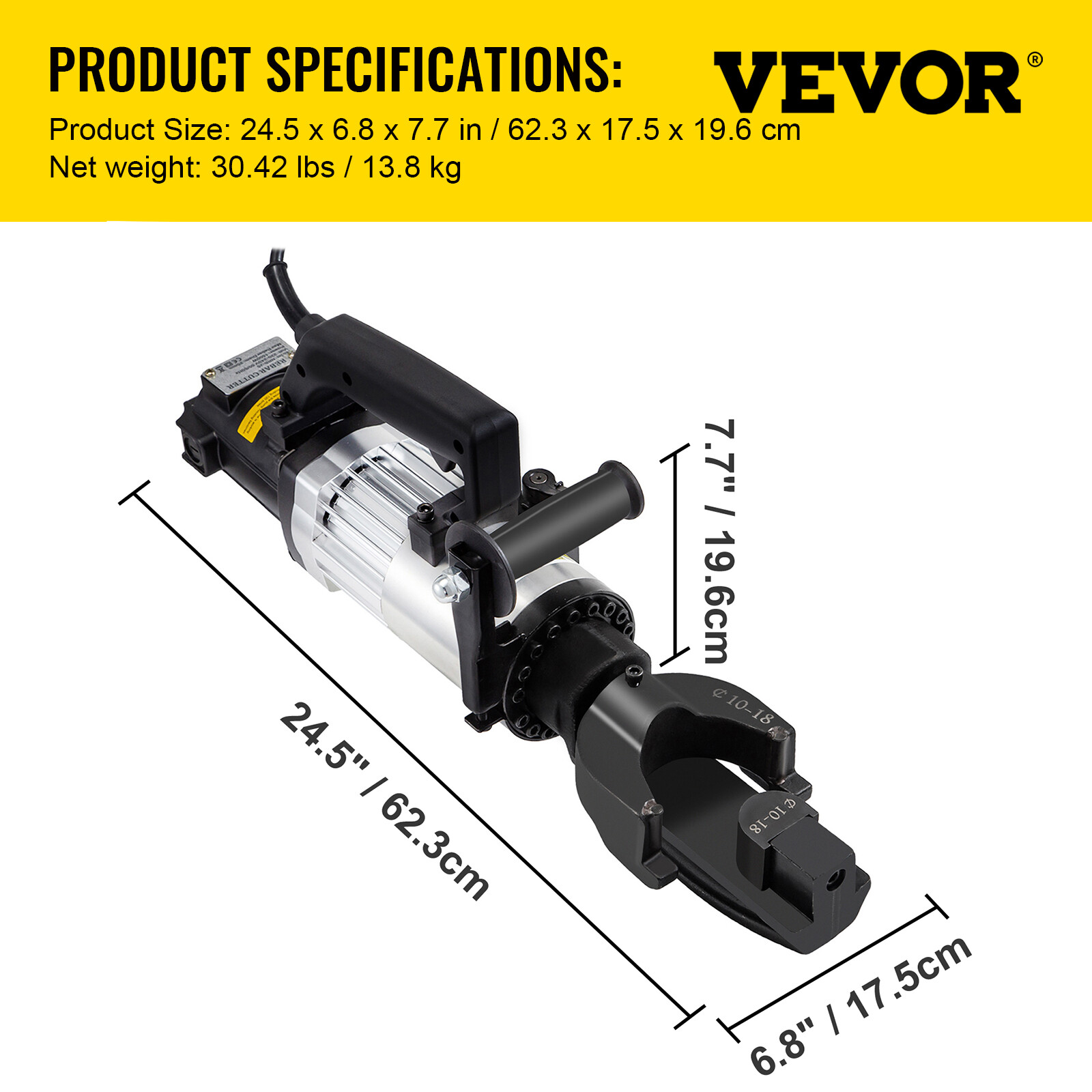 VEVOR Electric Rebar Bender 1″ 25mm #8 1500W Hydraulic Portable Rebar Bending