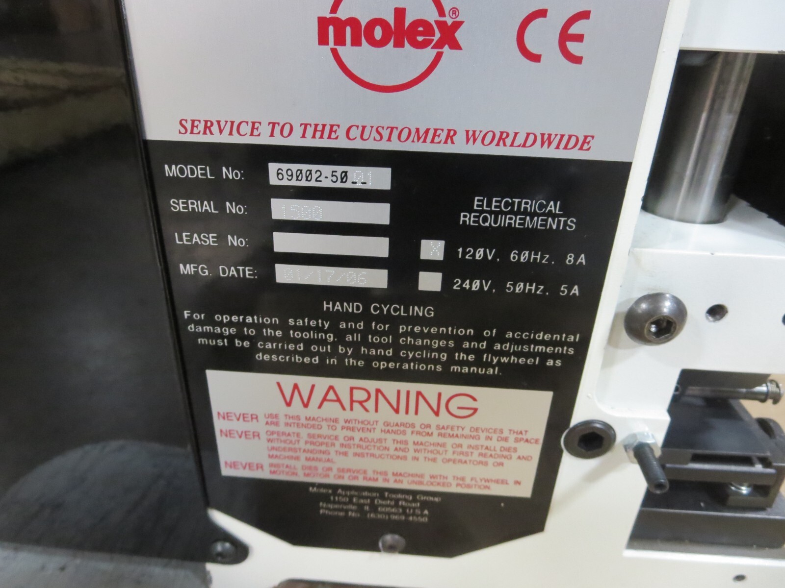 Molex 69002-5001 Punch Press 120V 60HZ 8A