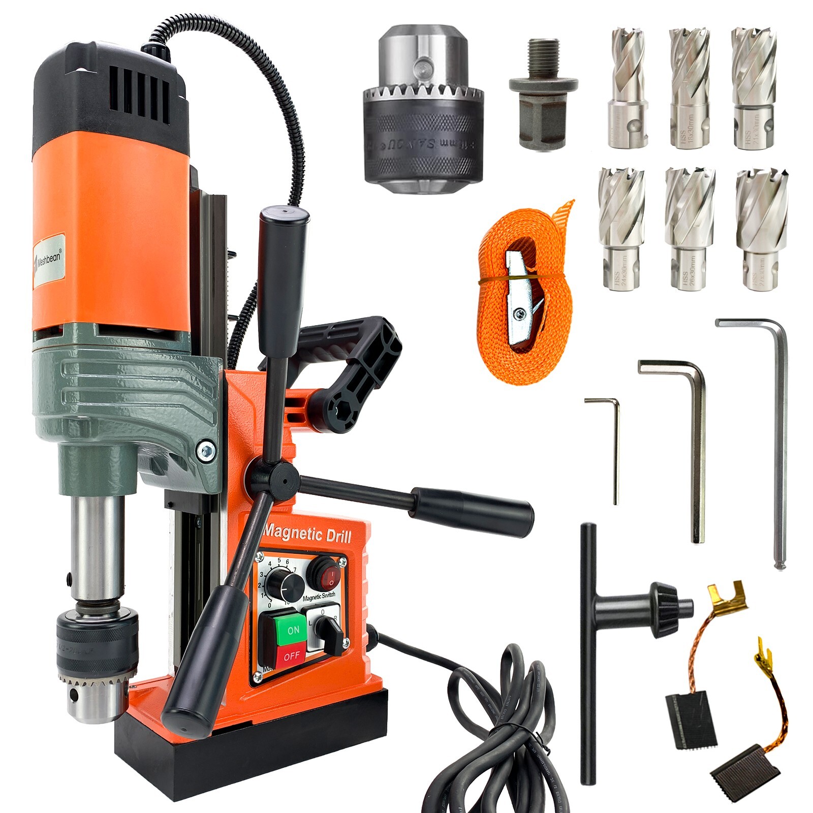 Magnetic Drill Press 1400W 13000N Mag Drill Press 810RPM 1.6″ Drilling 6HSS Bits