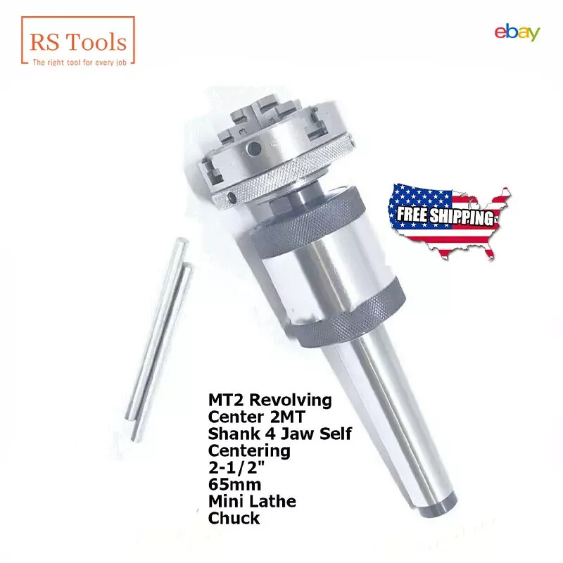 Mini Lathe Chuck 2MT Revolving Center MT2 Shank Self Centering 4 Jaw 65mm 2-1/2″