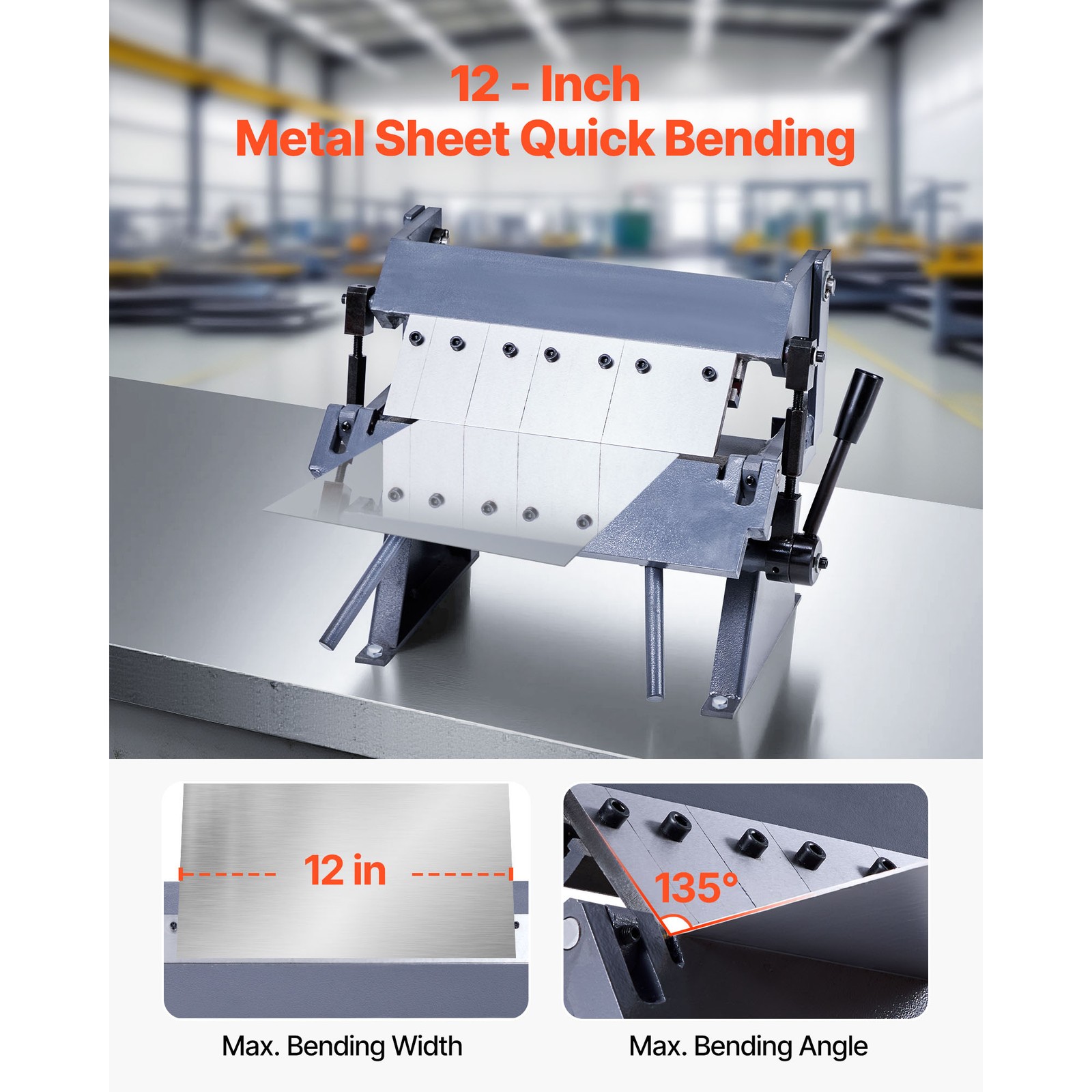 Uimoso 12 in Sheet Metal Bender with Adjustable Angle and 5 Removable Fingers