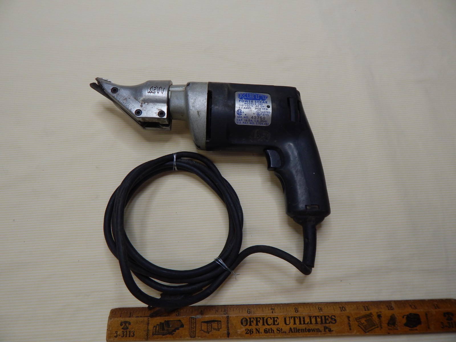 Kett Power Shear, Corded Electric, K-100, Cap 18 Ga