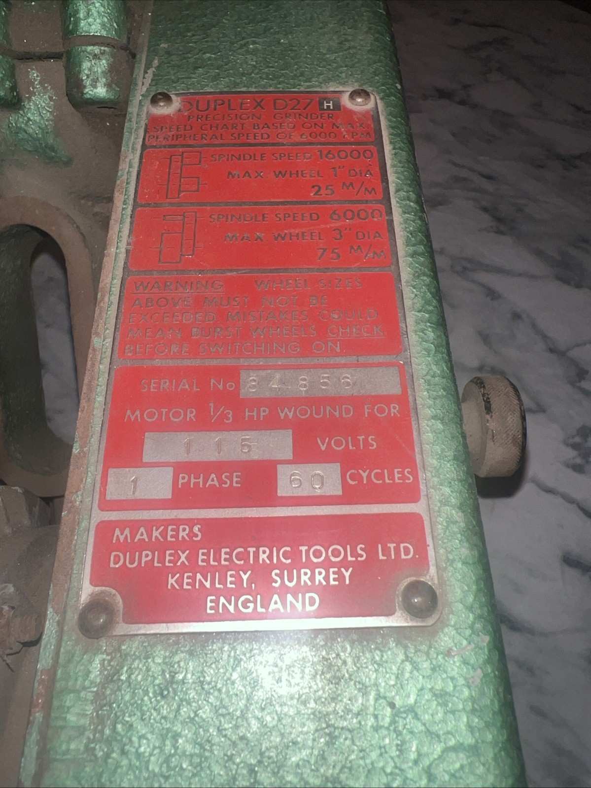 DUPLEX D27 C TOOL POST GRINDER CORD CASING IS WORN, WORKS GREAT TESTED