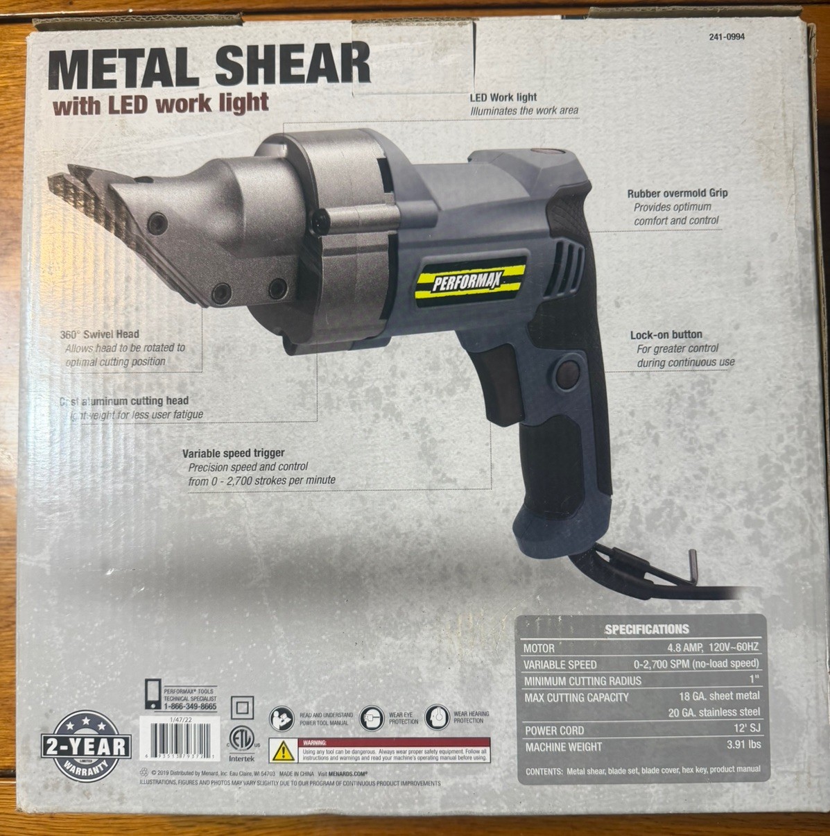 PERFORMAX TOOLS 18 GA, POWER METAL SHEAR No. 241-0994