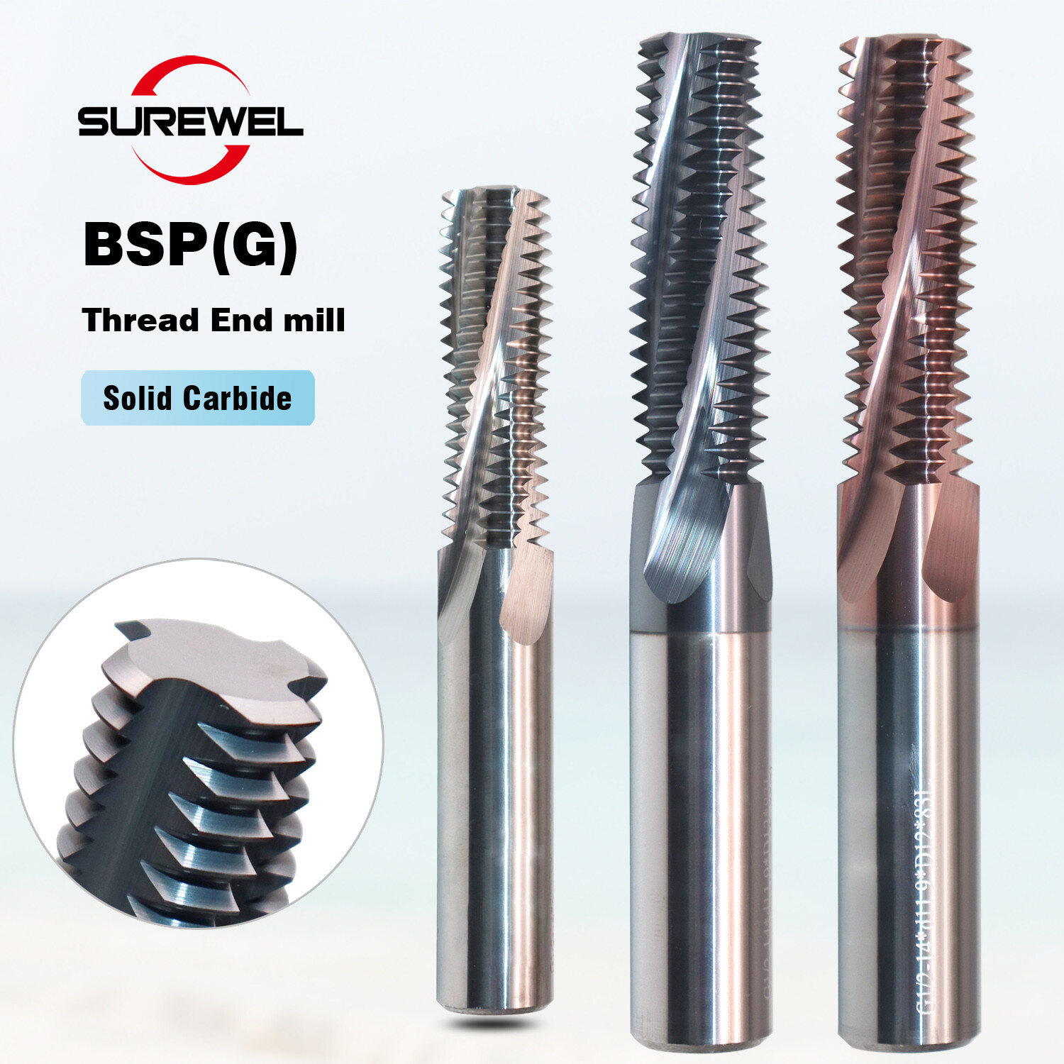 HRC65 CNC Carbide British BSP G1/4-19 Cutter Full Teeth Thread Milling Cutter