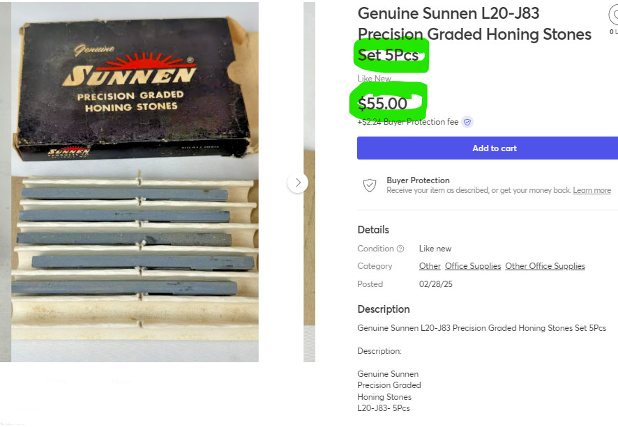 L20-J83 Sunnen 280 Grit Silicon Carbide L20 Mandril (Set Of 4 Stones) #3