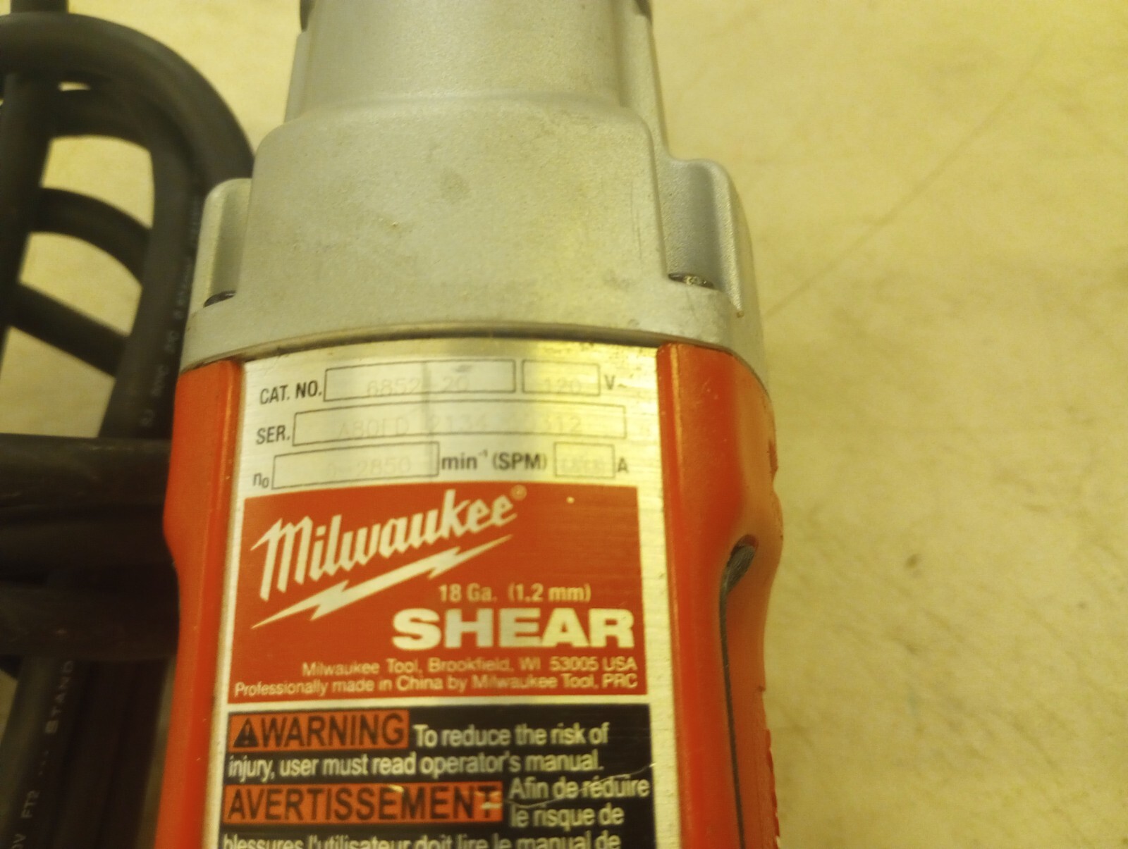 Milwaukee 6852-20 Corded 18Gauge Metal Shear