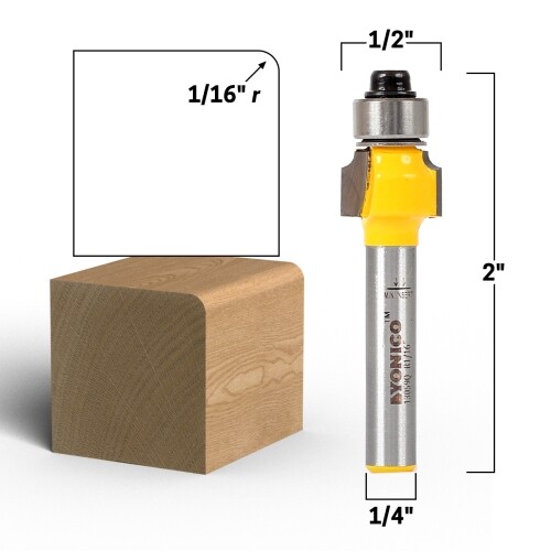1/16″ Radius Round Over Edge Forming Router Bit – 1/4″ Shank – Yonico 13059q