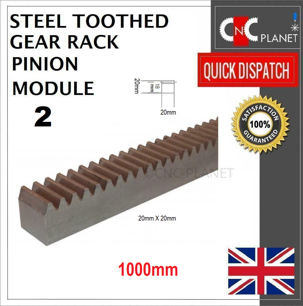 MODULE 2 20X20mm STEEL TOOTH GEAR RACK PINION CNC PLASMA ROUTER 500 1000 2000 UK