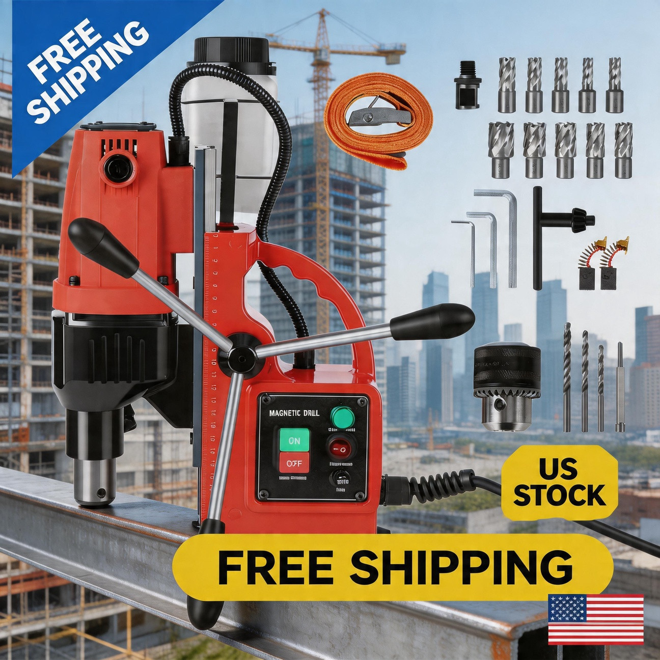 11 Piece Drill Bit Set 810RPM Magnetic Drill Press 1.6″ Max Drilling Diameter