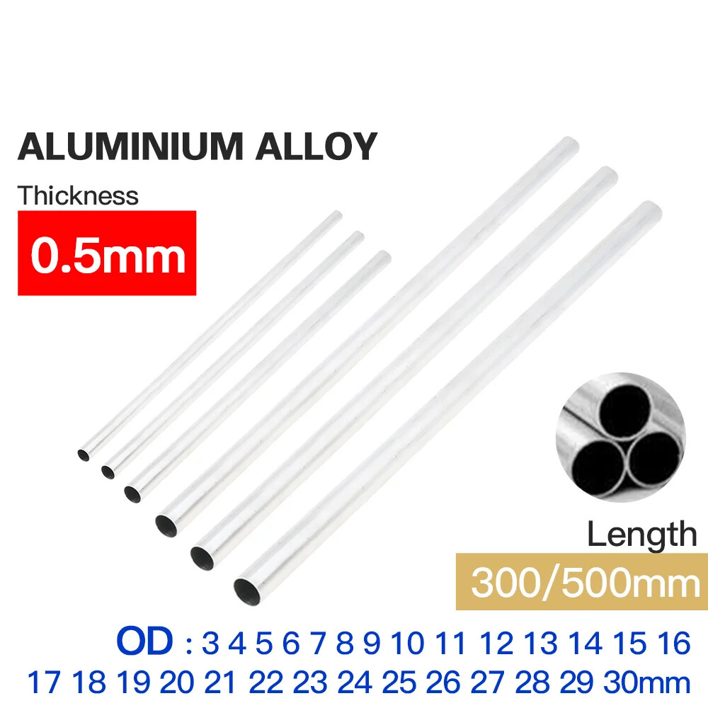 Aluminum Alloy Tube Pipe 0.5mm Thickness 2-30mm OD Straight 300mm 500mm Long Kit