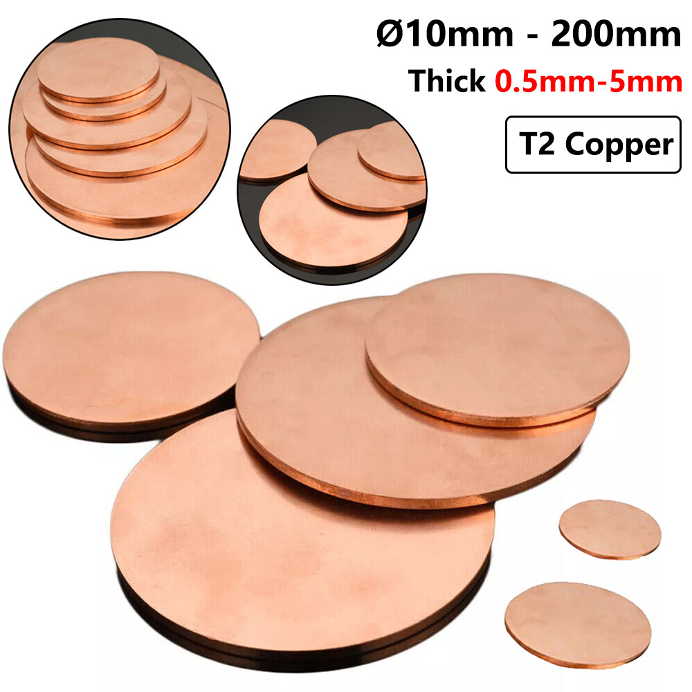 Pure Copper Discs Blanks Round Plate Metal Sheet Thick 0.5~5mm, Dia Ø10mm~200mm
