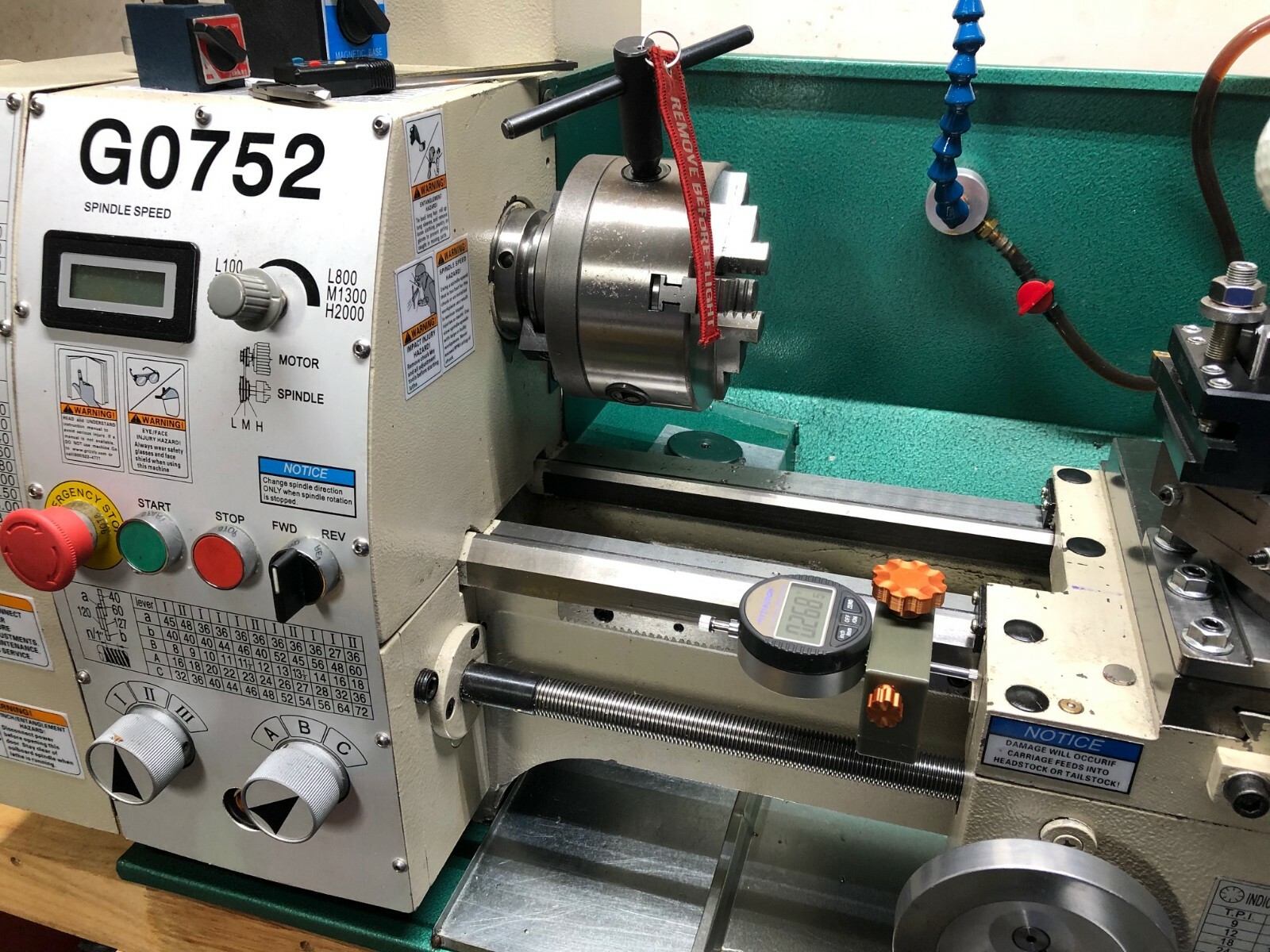Fits Grizzly 602 and 752 10″ lathes carriage Dial Indicator Holder!