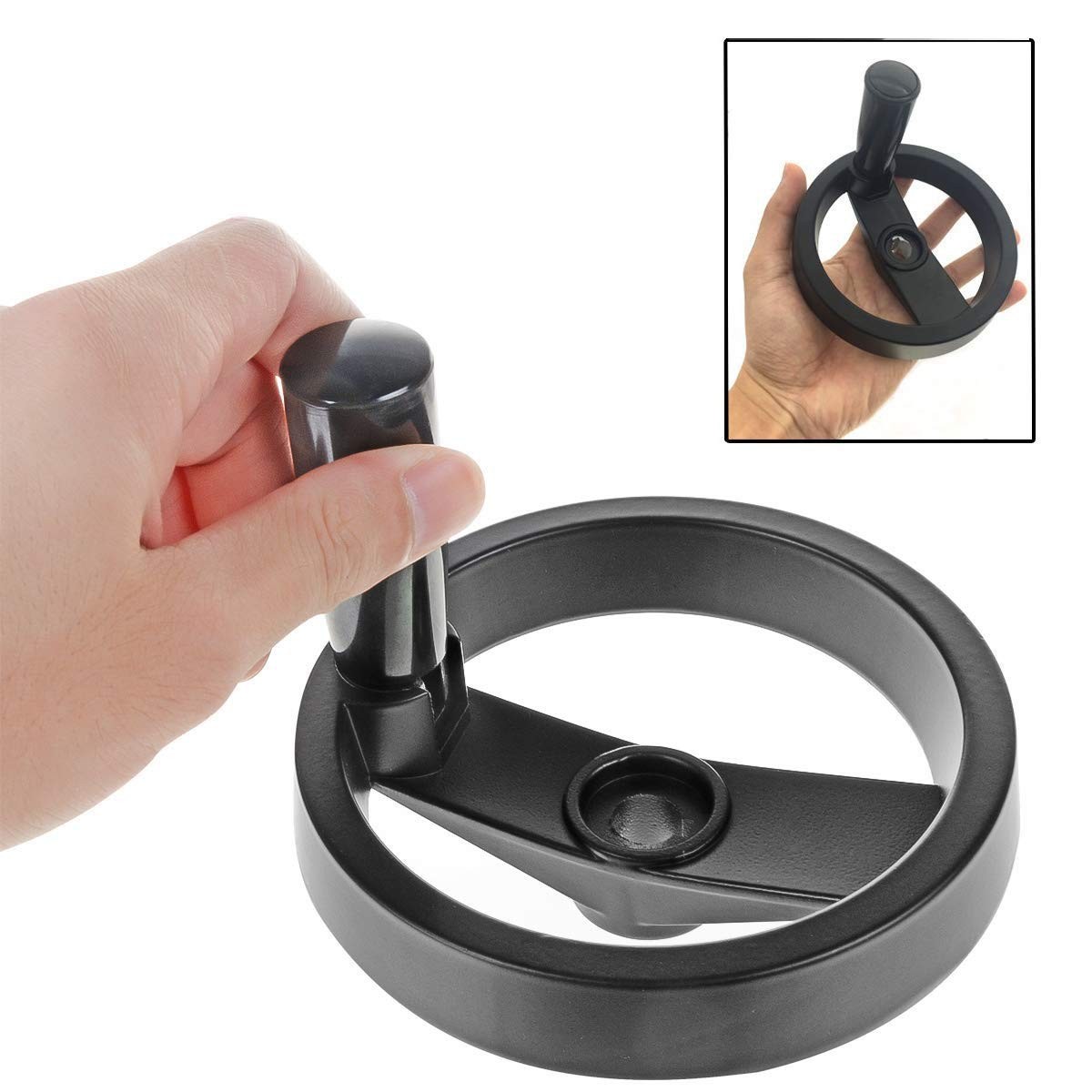 heyous Foldable Handwheel Spoke Hand Wheel with 12mm*125mm, slot 4mm, Black