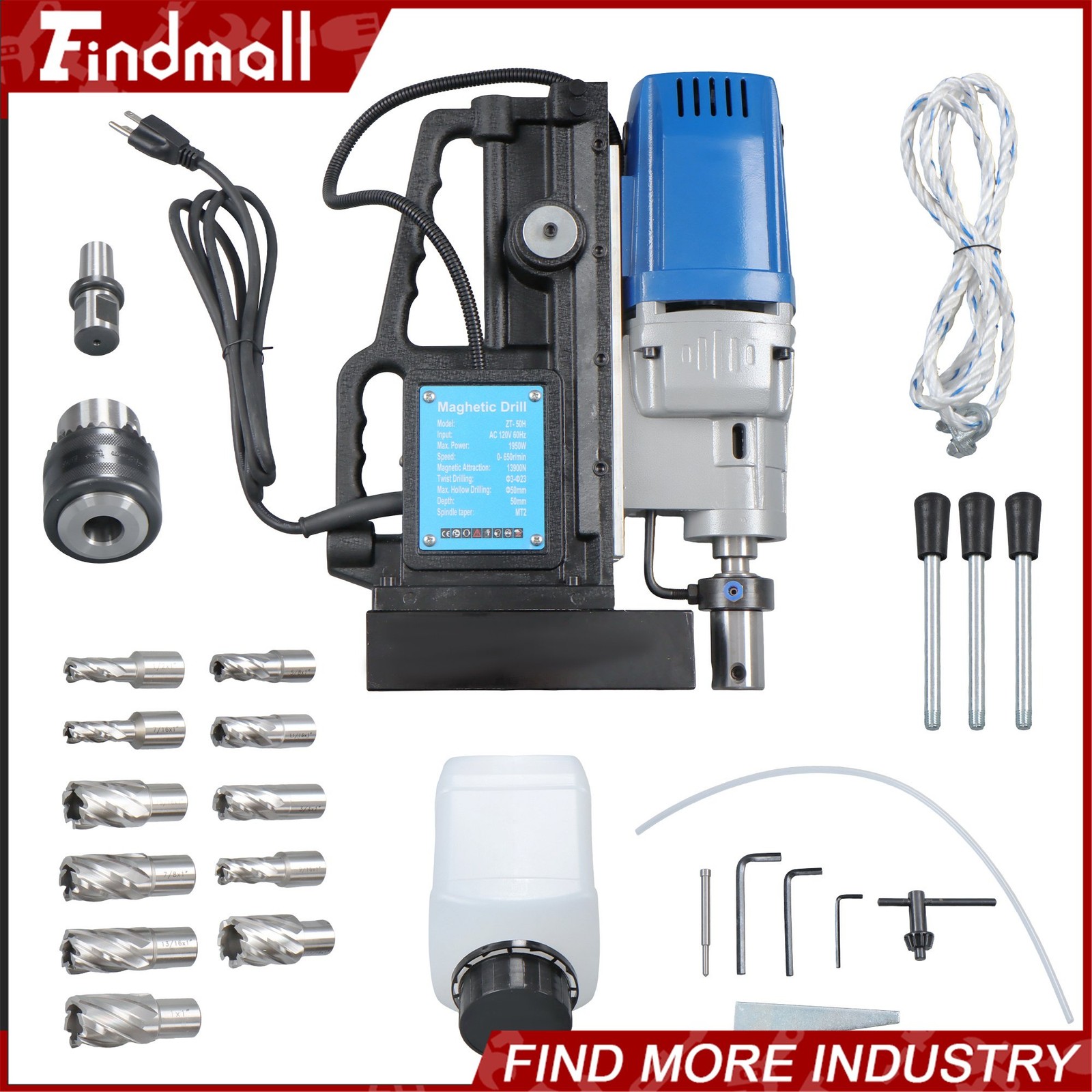 Findmall Magnetic Drill Stepless Speed Bi-Directional 1950W 13900N Mag Force