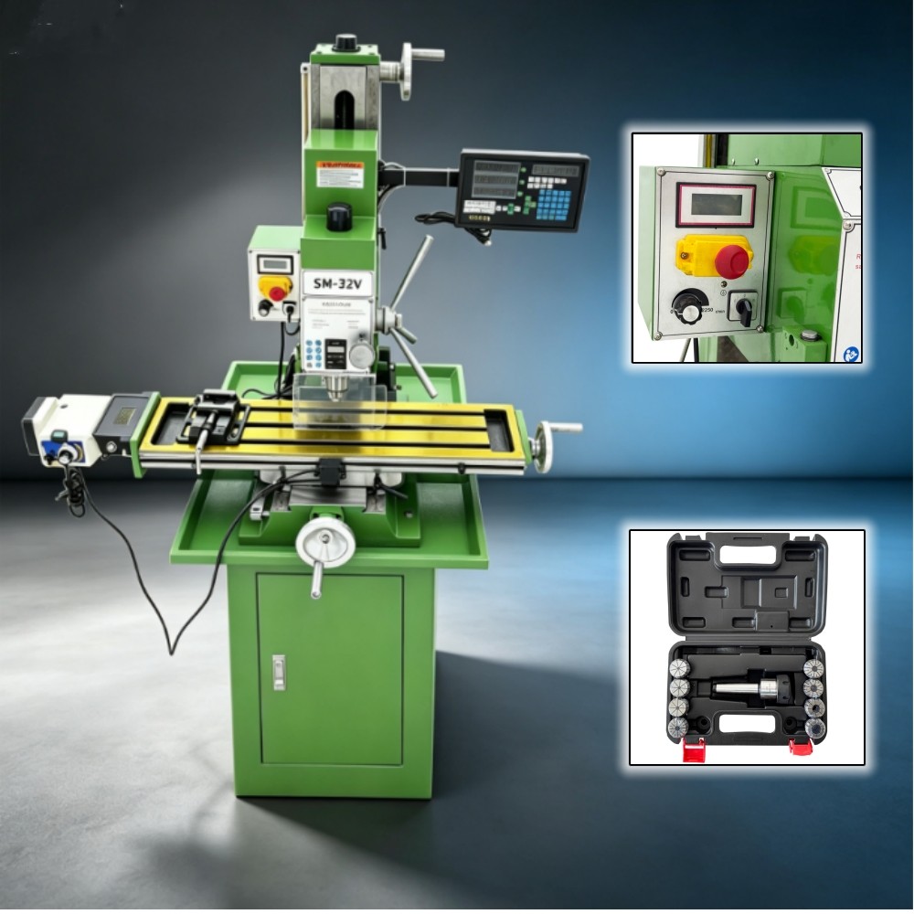 Heavy-Duty Cast Iron Milling Machine SM32V 110V 1.5KW Brushless R8 Taper 3-Axis