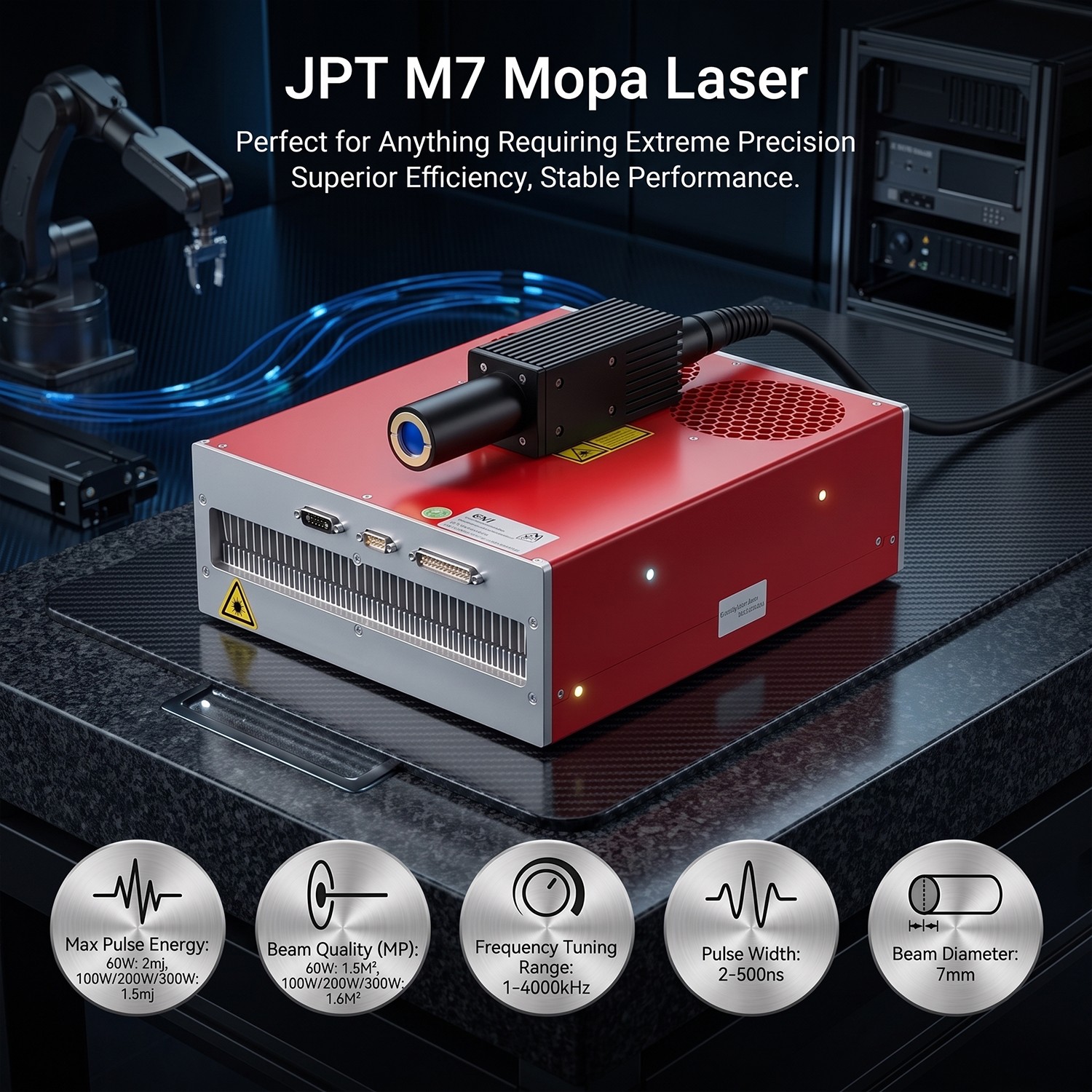 JPT MOPA 60W Fiber Laser Marking Machine Class 1 Metal Engraving with Ruida