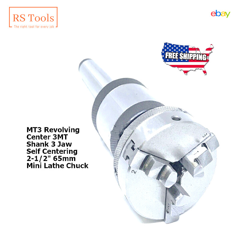 3MT Revolving Center MT3 Shank 3 Jaw Self Centering 2-1/2″ 65mm Mini Lathe Chuck