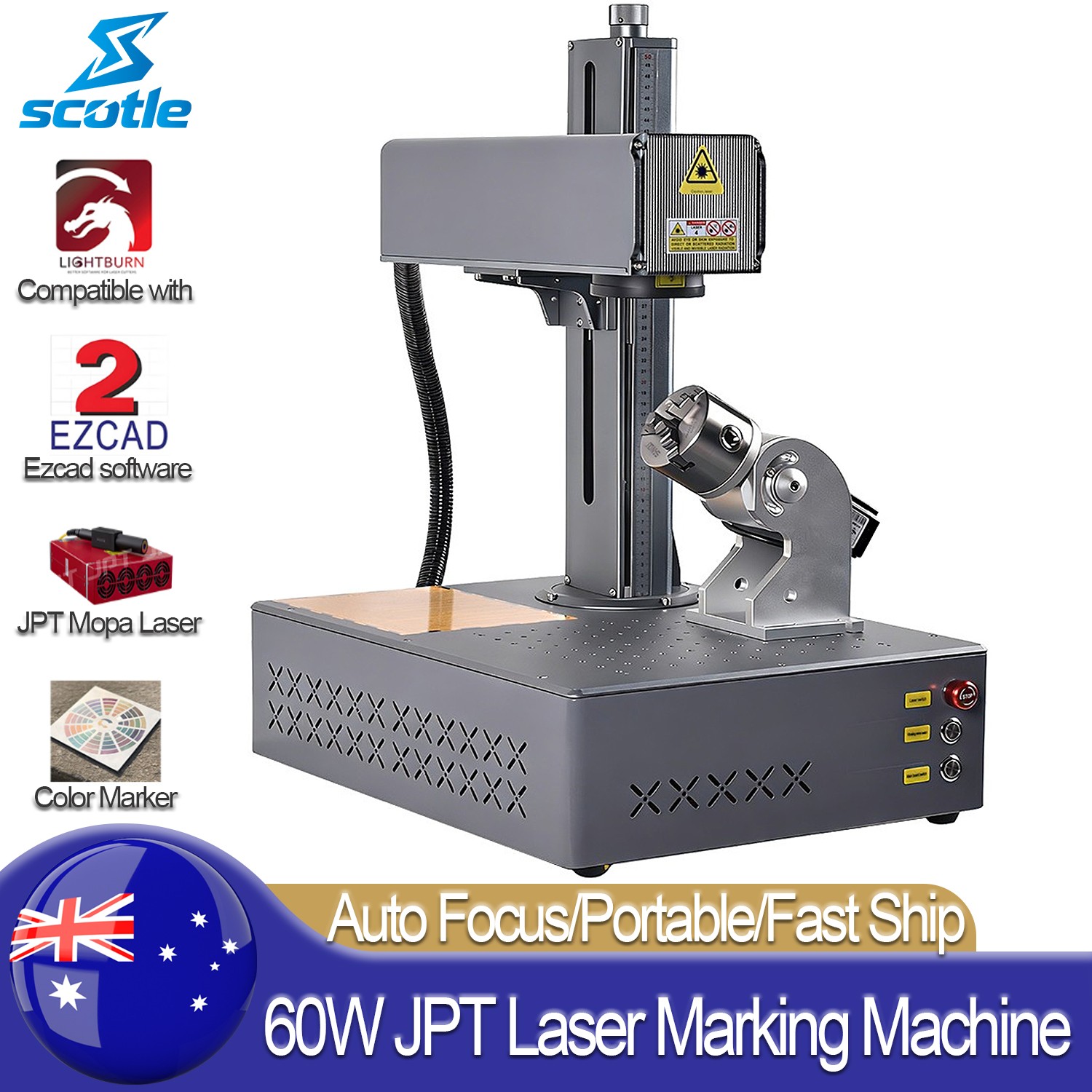 60W Portable JPT Mopa Auto Focus Fiber Laser Marking Machine Marker Engraver