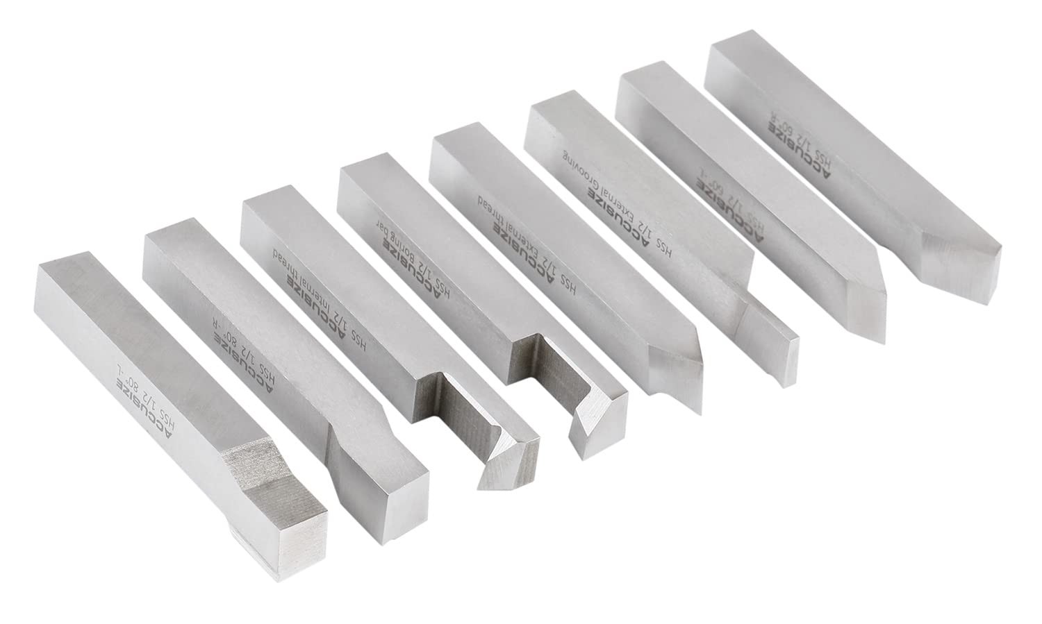 Accusize Industrial Tools 1/2” 8 Pcs Hss Tool Bit Set, Pre-Ground for Turning a