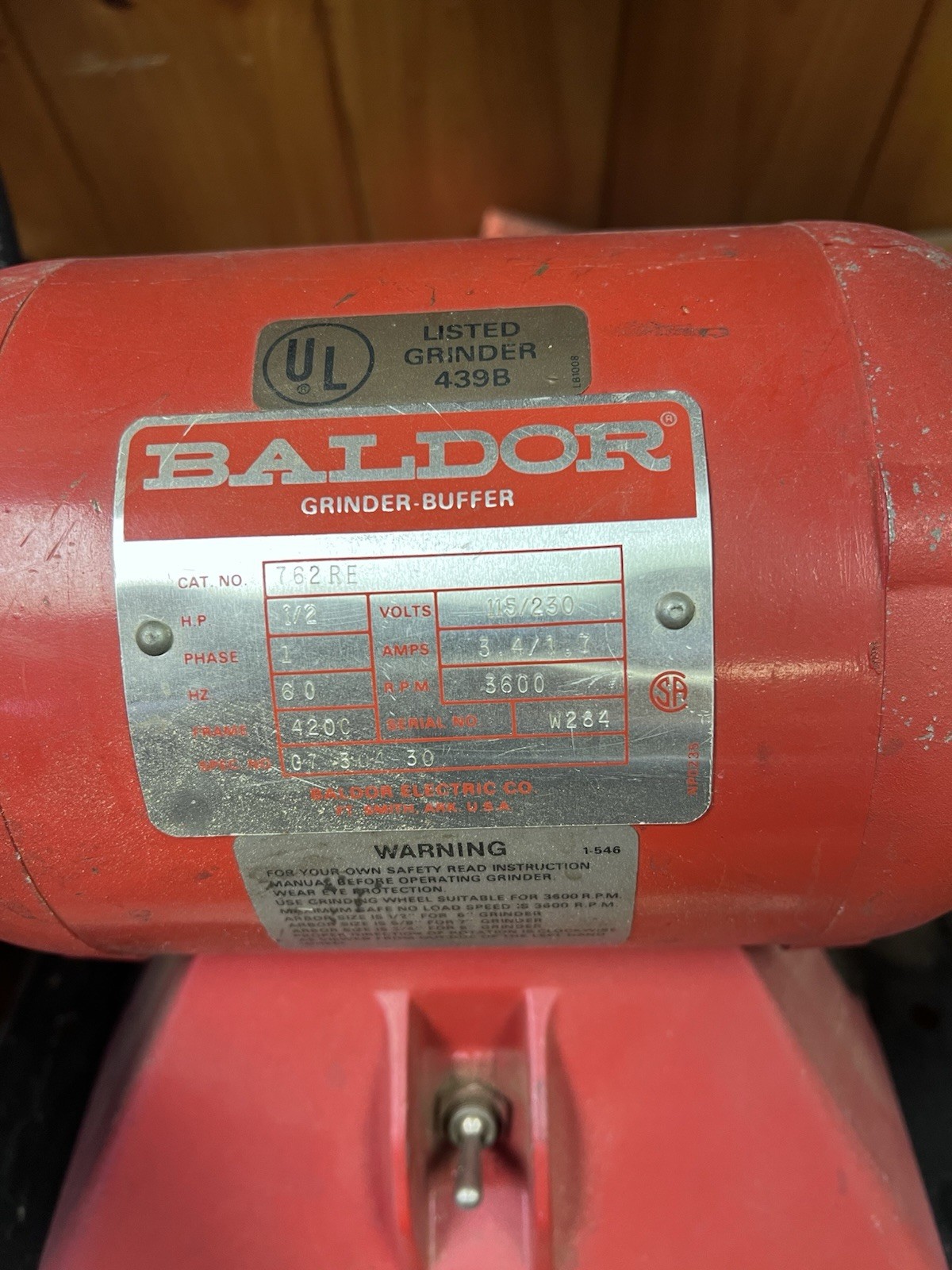 Vintage Baldor 762RE Bench Grinder Buffer 1/2 HP 3600 RPM USA Heavy Duty