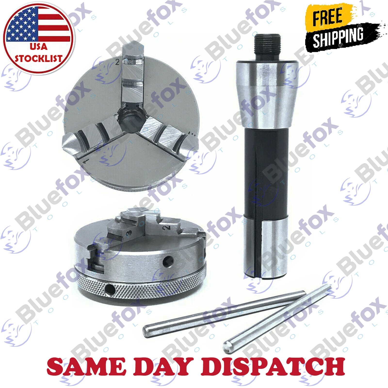 65mm 3 Jaw Self Centering 2-1/2″ Mini Chuck 14×1 Thread Lathe R8 Arbor 7/16″ UNF