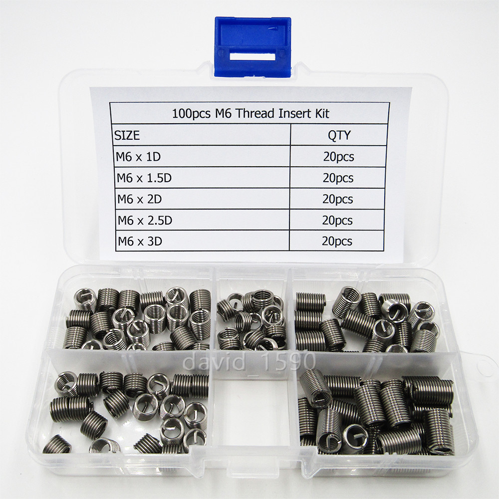 100pcs M6 x 1.0 Stainless Steel Helicoil Thread Insert Assortments Metric Coarse
