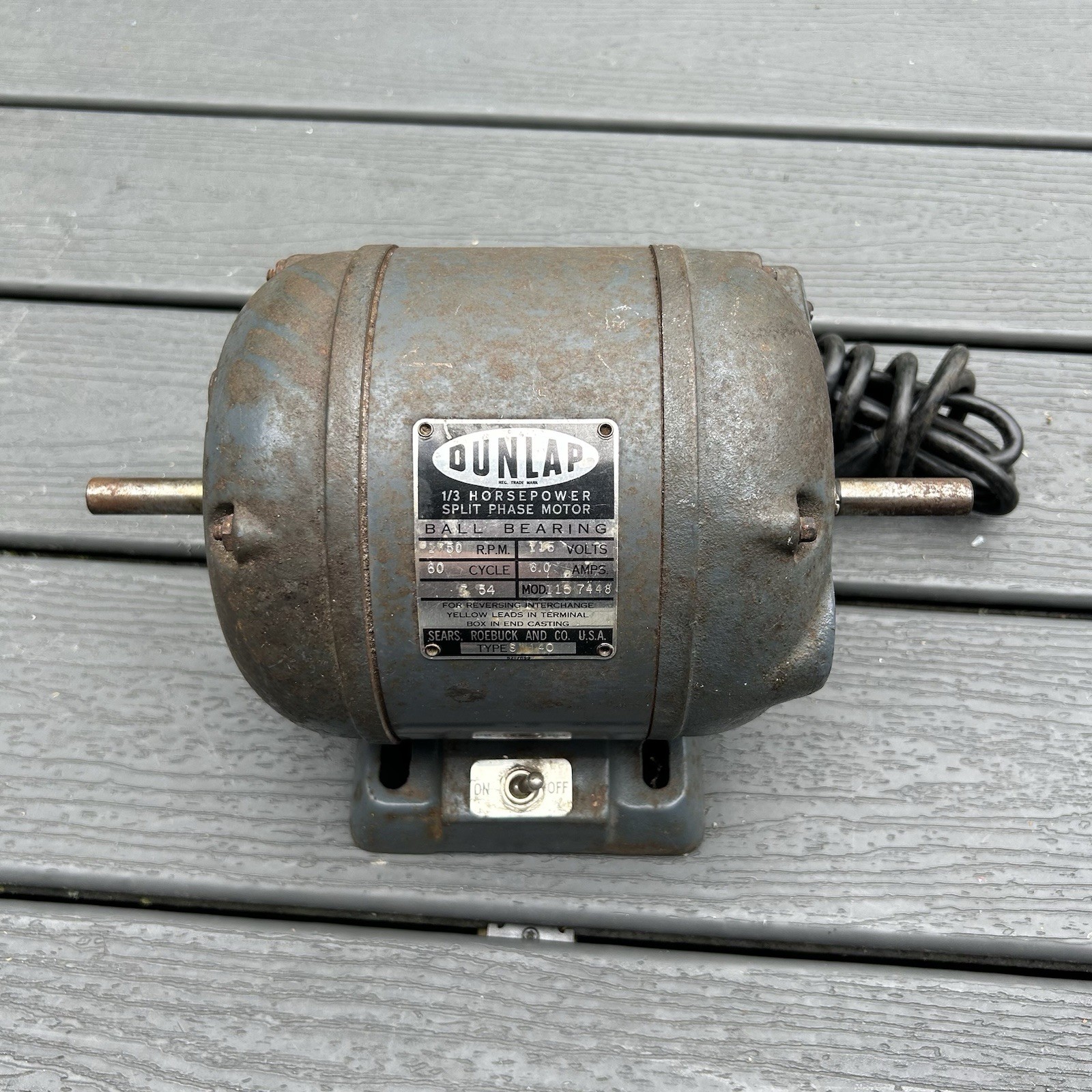 Sears Dunlap 1/3 HP Split Phase Motor Electric 1750 RPM 1/2” Shaft 157448 Works