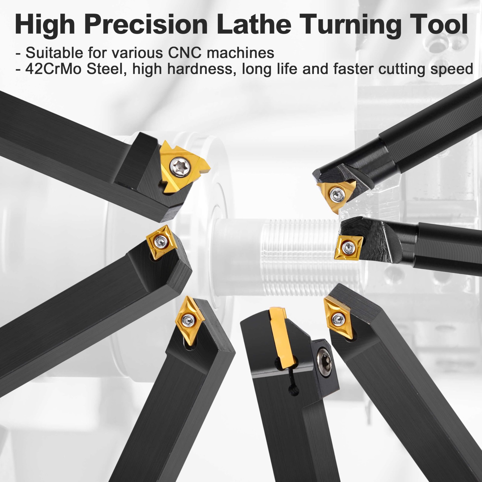 1/2″ Indexable Lathe Turning Tool Kit (7pcs), Includes 14pcs Carbide Inserts …