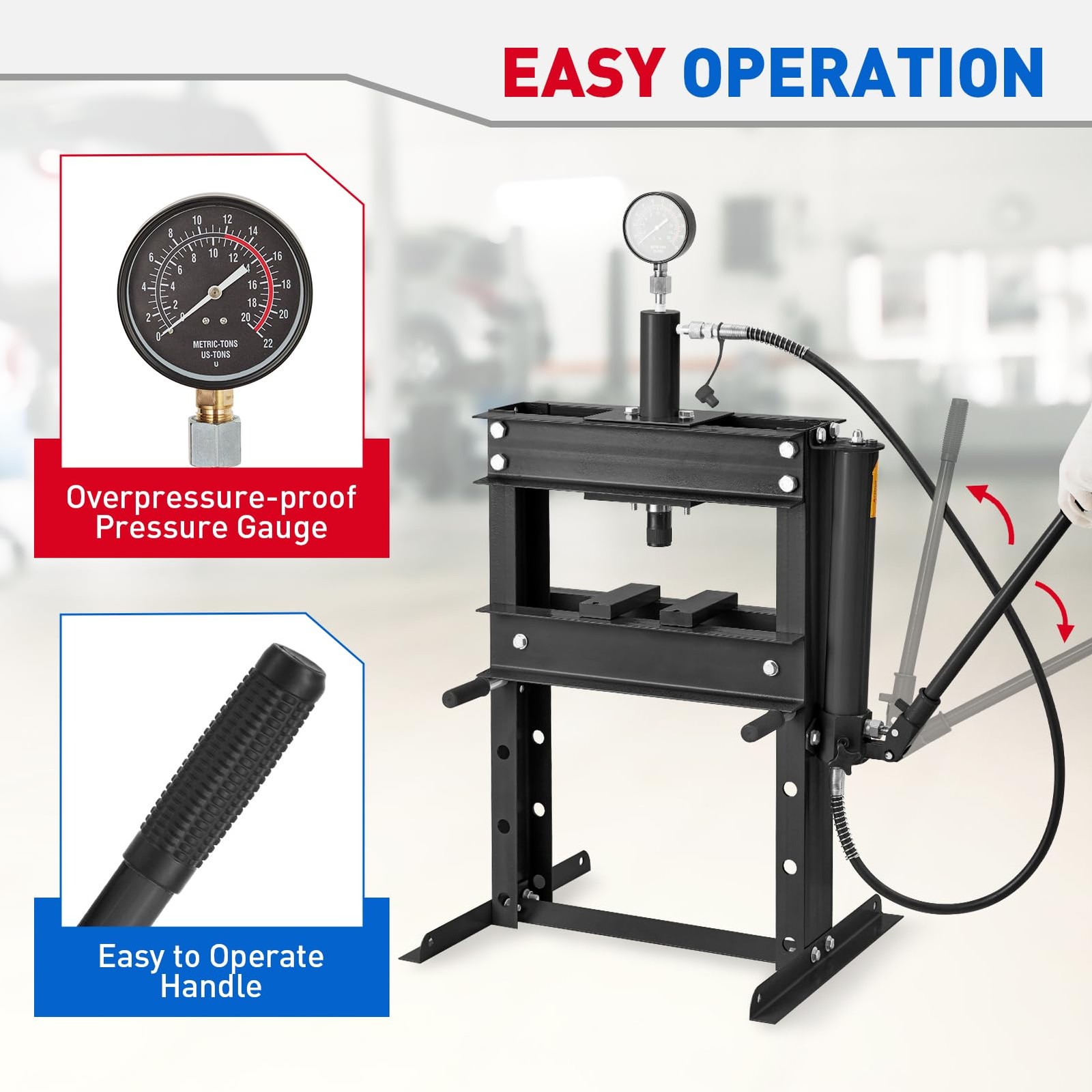 H Frame 10 Ton Shop Press Hydraulic Heavy Duty Steel Benchtop Bending Tool