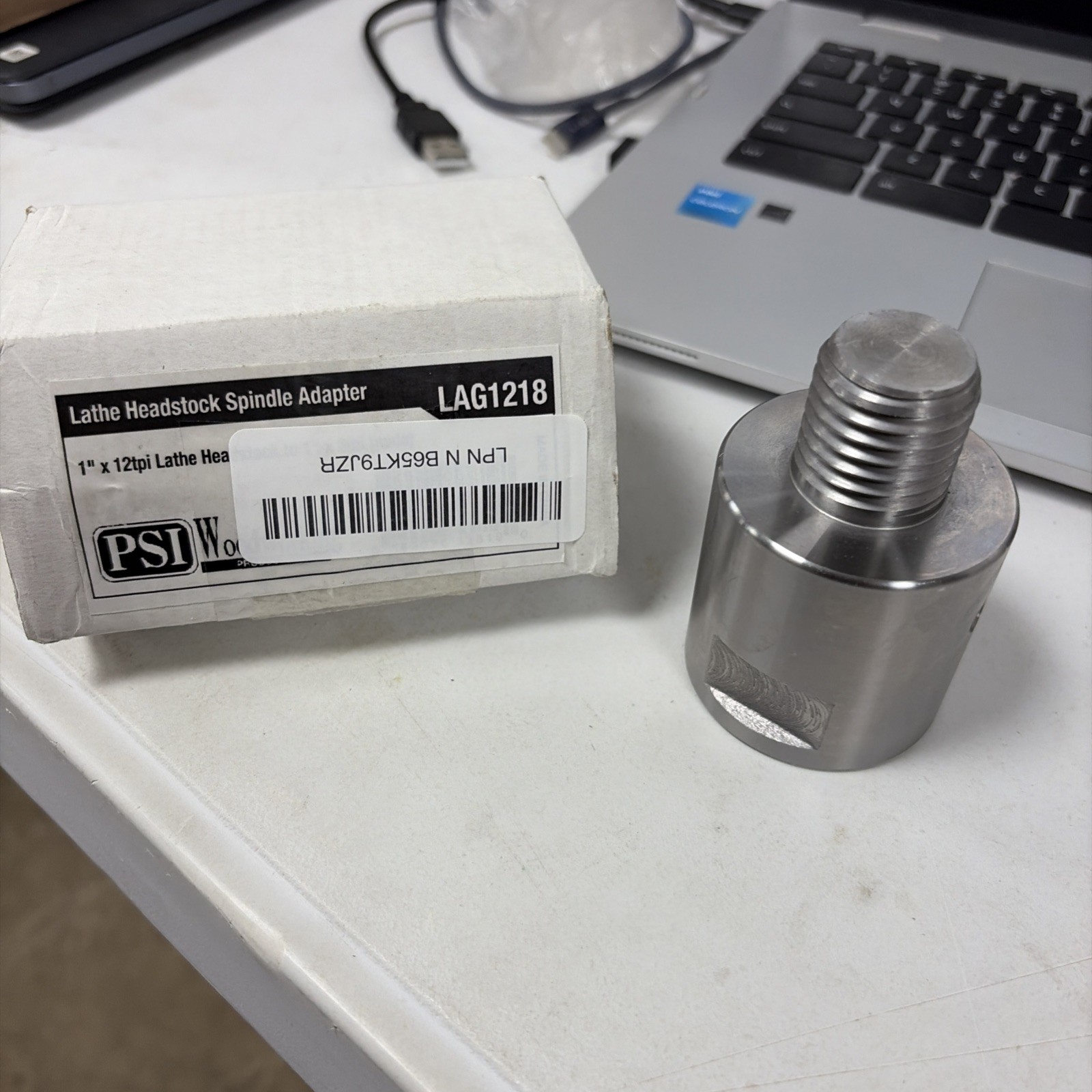 PSI Woodworking LAG1218 Lathe Headstock Spindle Adapter 1 X 12Tpi to 1 X 8Tpi