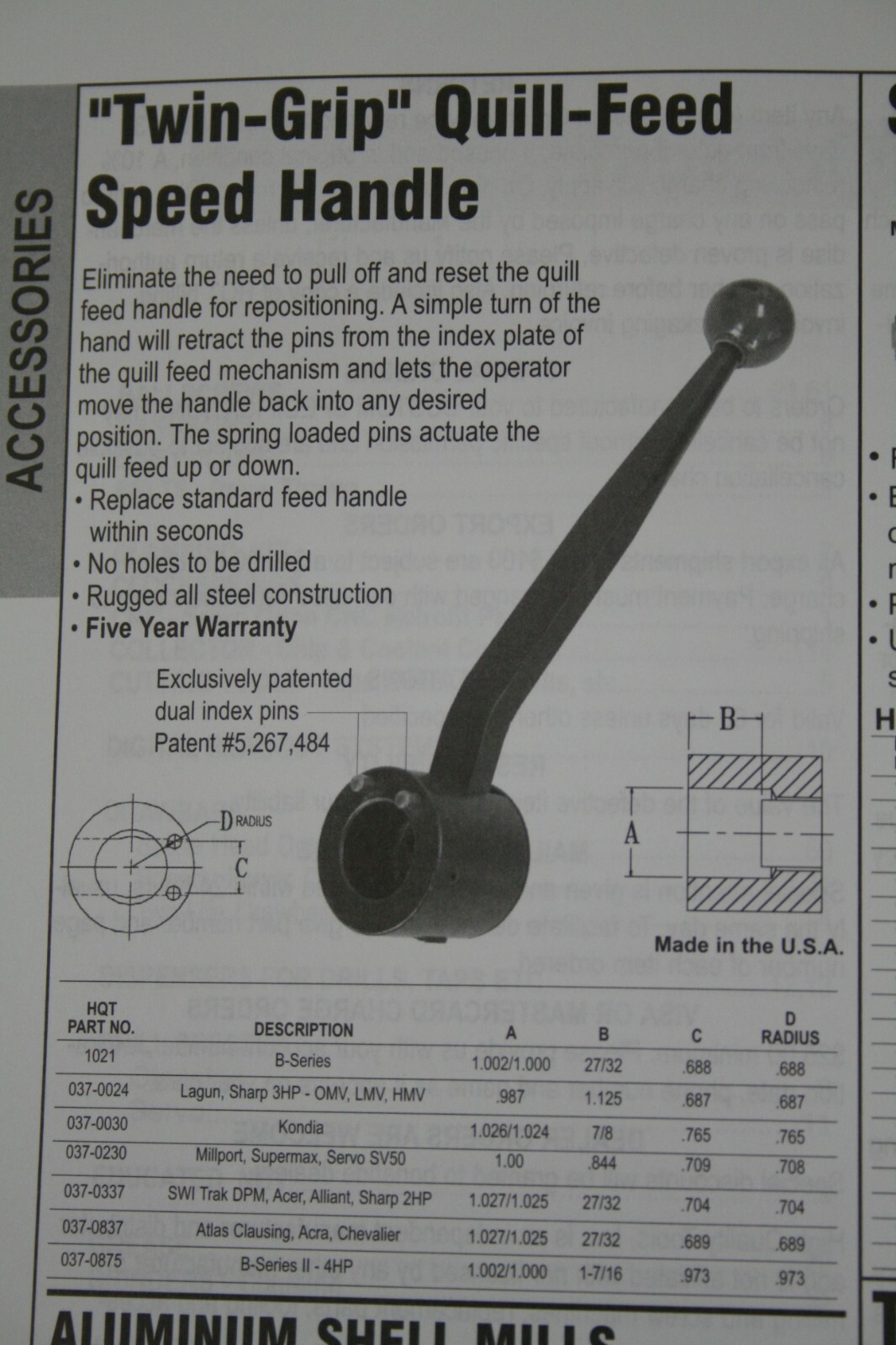 Quill Feed Speed Handle for Atlas, Clausing, Acra and Chevalier Milling Machine