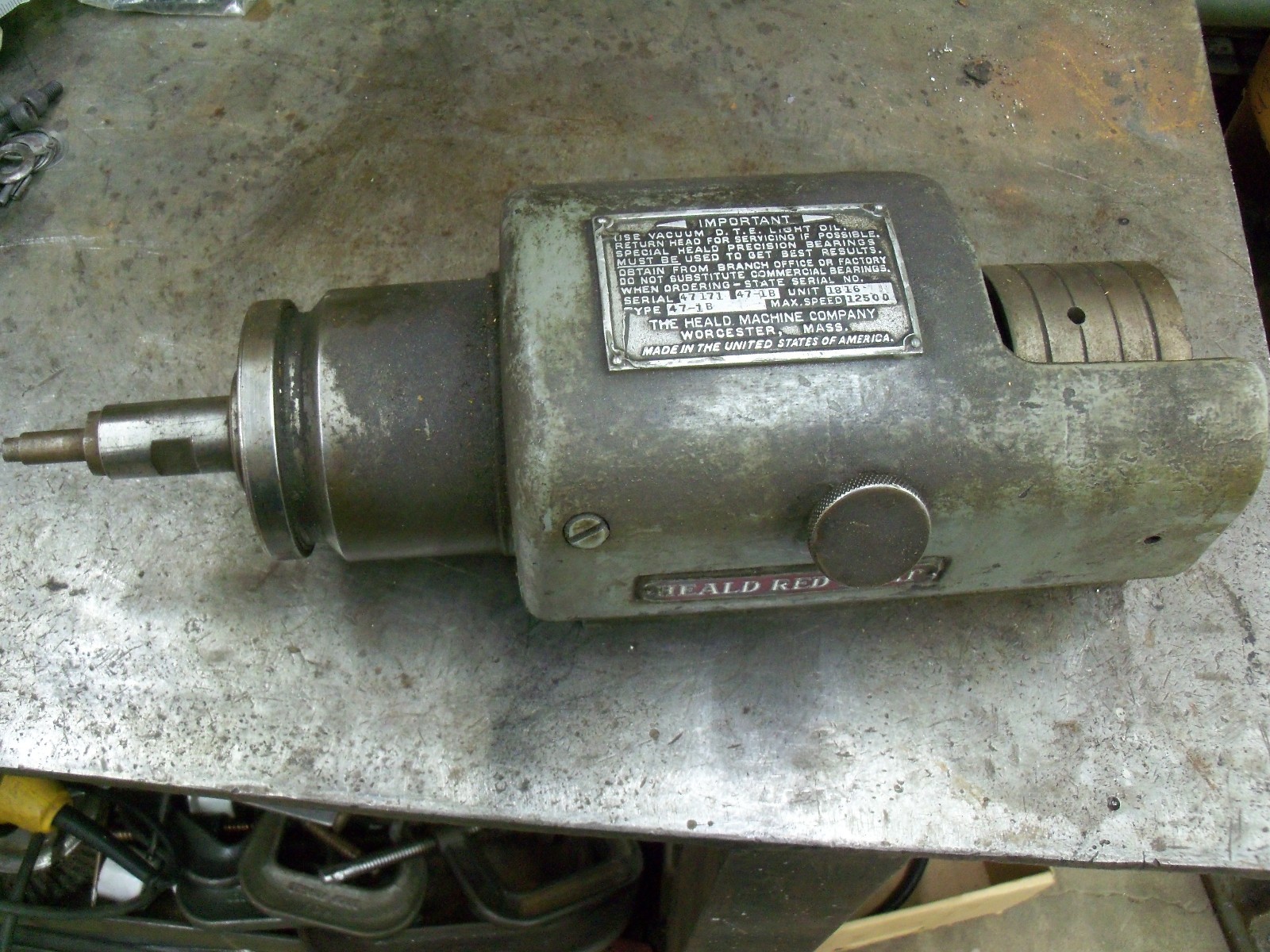 Heald Machine Co. Type 47-1B Red Head Grinder Spindle Head, Max Speed 12500