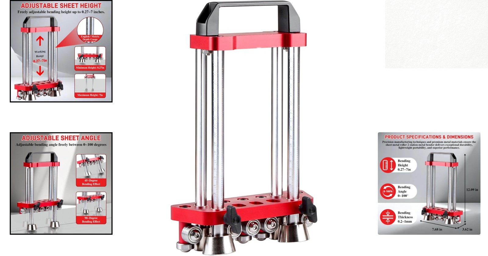 Lightweight 2-Station Metal Bender with 0.27–7 Inches Bending Height & Gauge