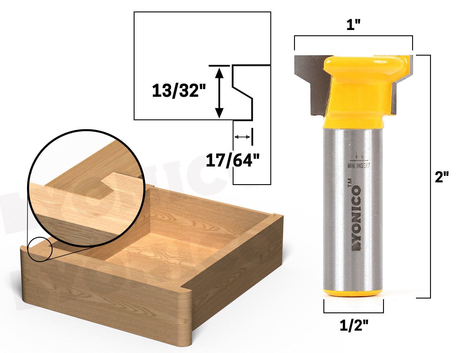 Reversible Drawer Front Router Bit – 1/2″ Shank – Yonico 15033