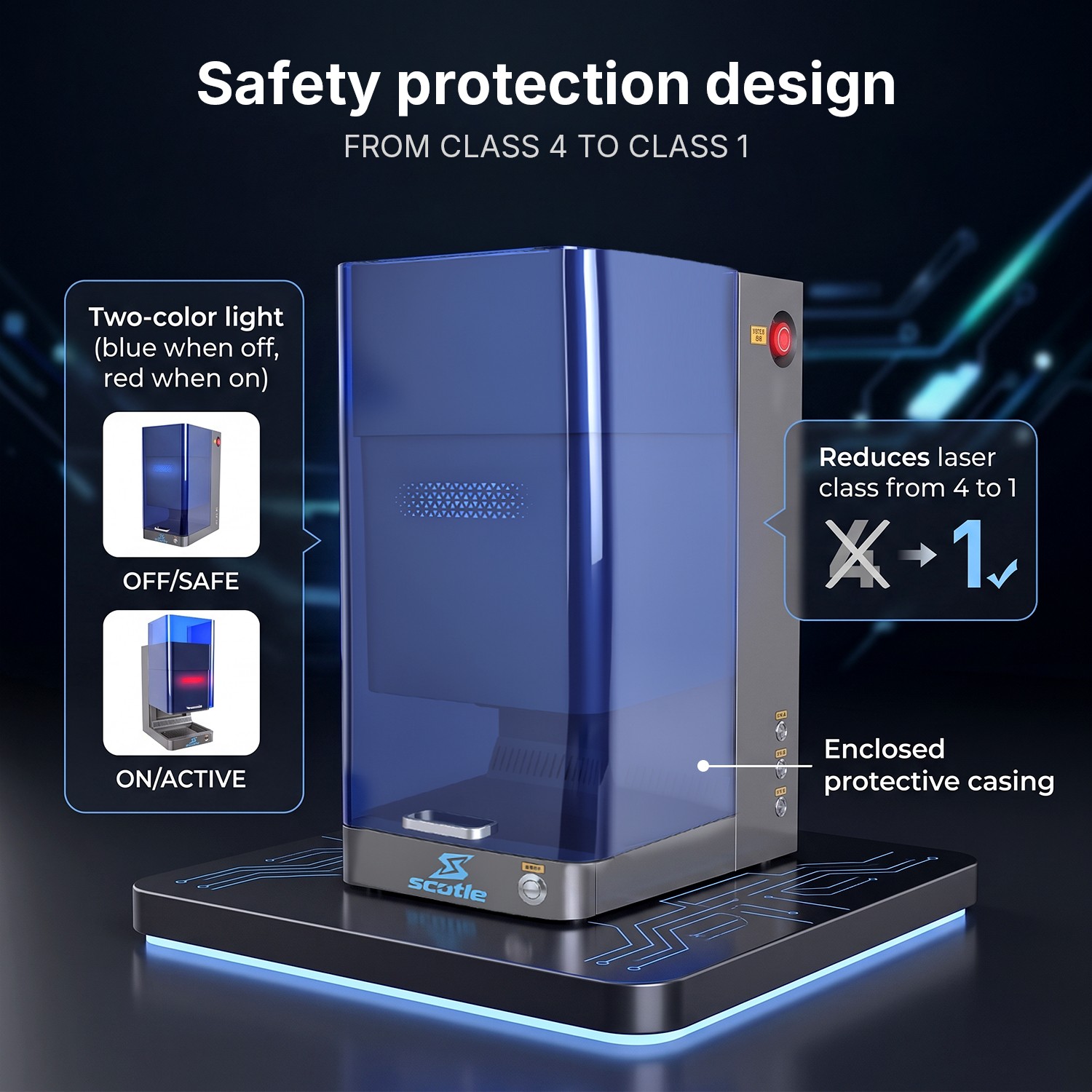JPT MOPA 60W Fiber Laser Marking Machine Class 1 Metal Engraving with Ruida