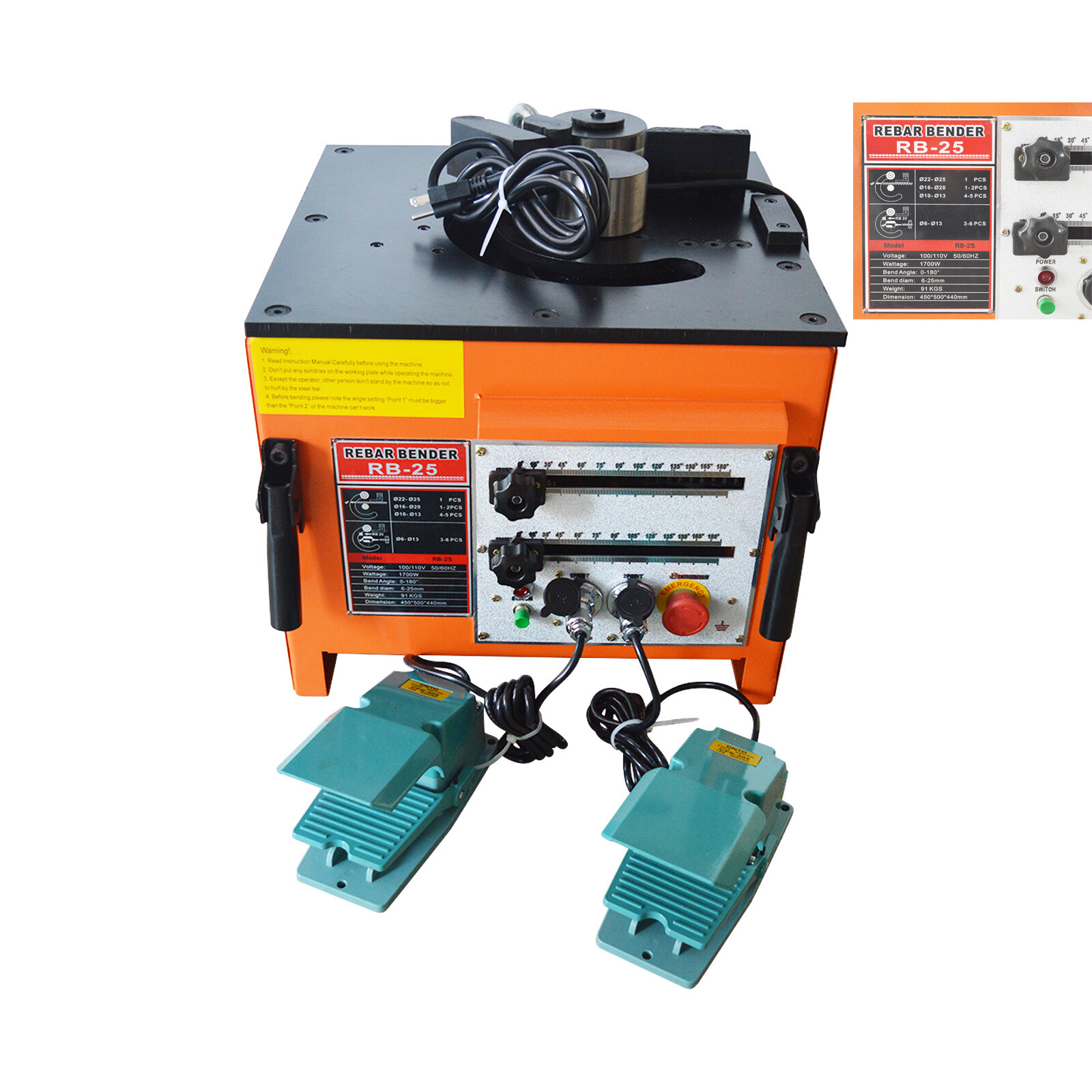 25mm Electric Rebar Bending Bender 110V RB-25 Bench Bar Bending Machine HRC30
