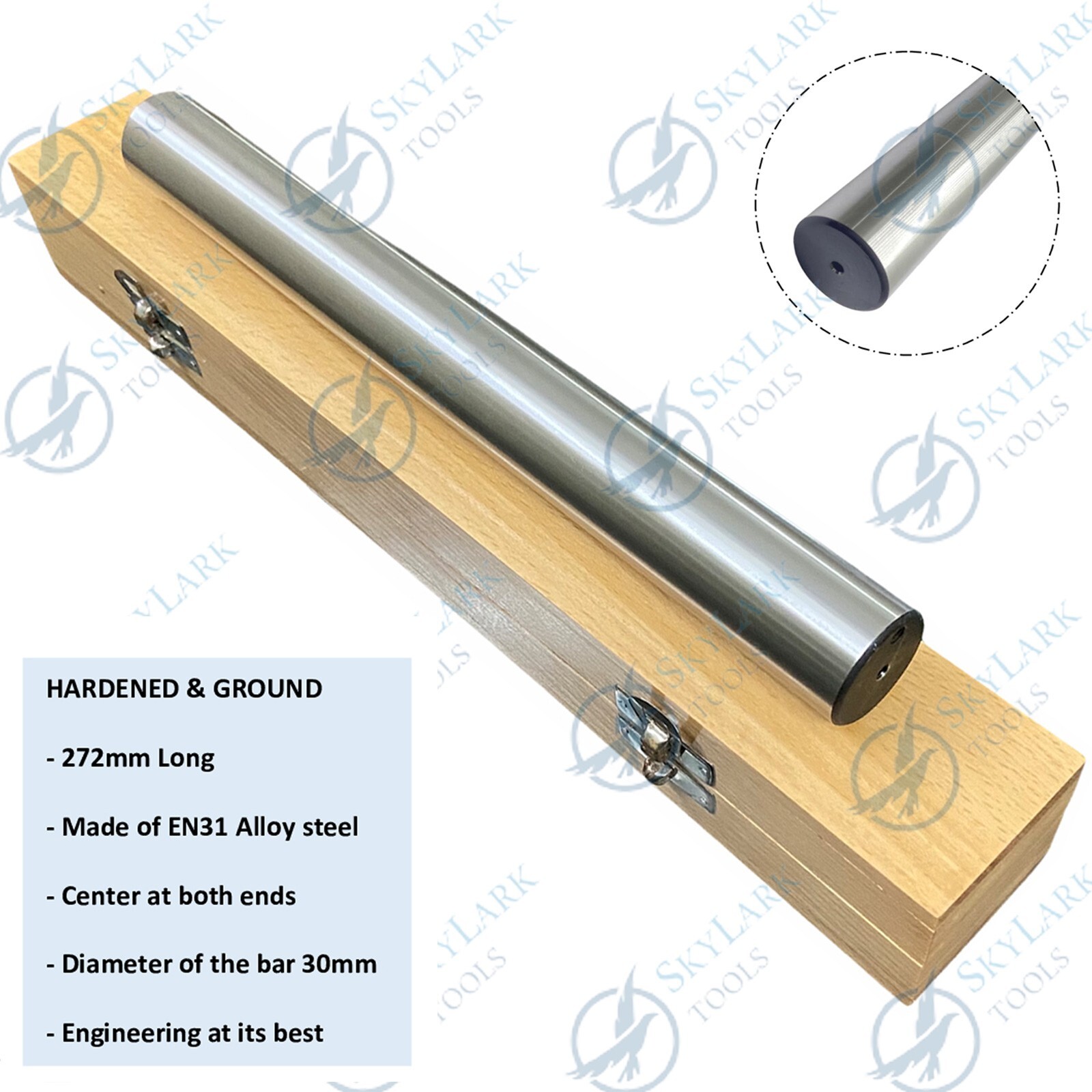 New Lathe Alignment Test Bar 272mm (10-3/4″) Parallel Shank Mandrel Wooden Box