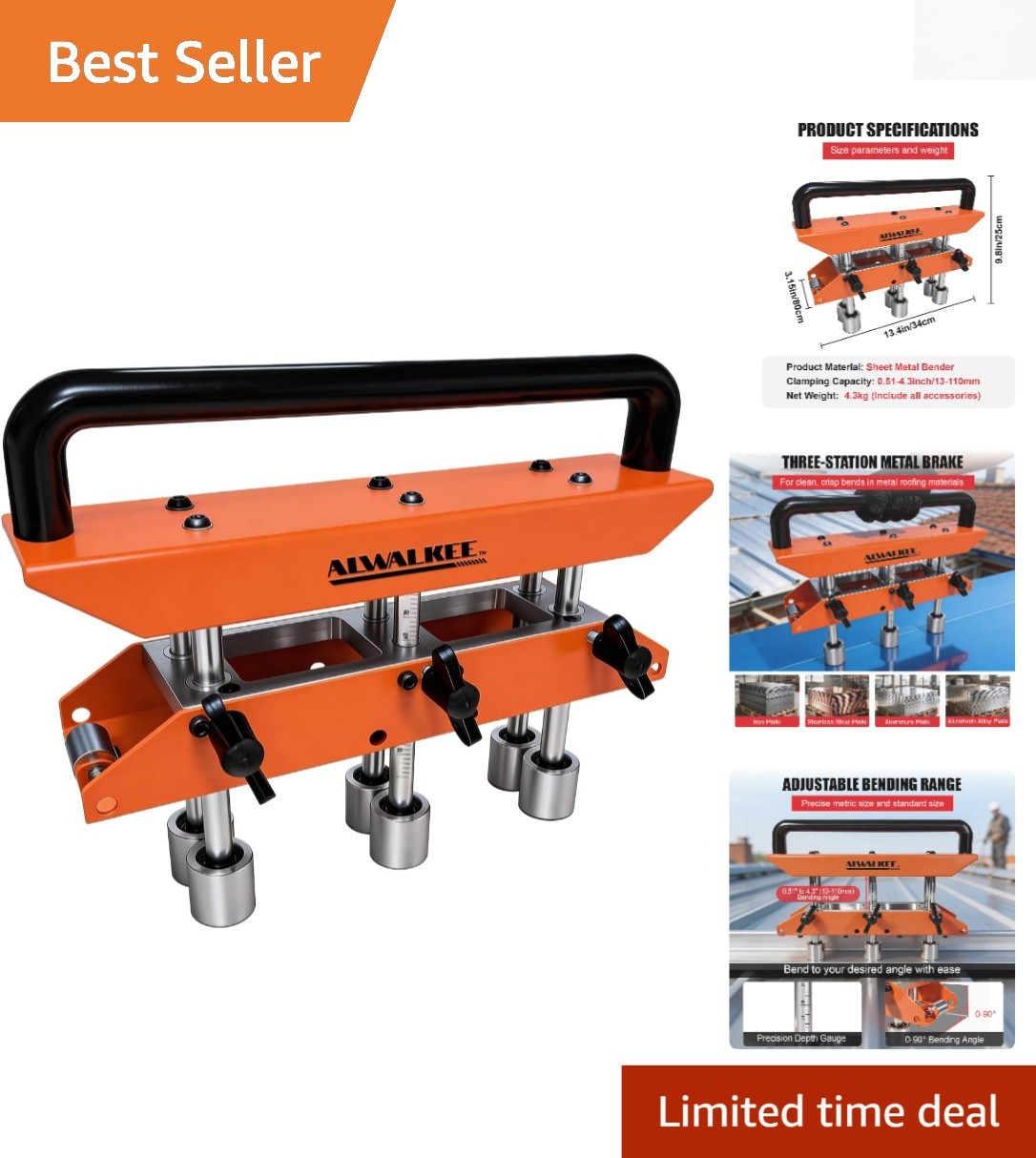 Heavy-Duty 3-Station Edge Roller Bender – Adjustable 0-90° Sheet Metal Tool