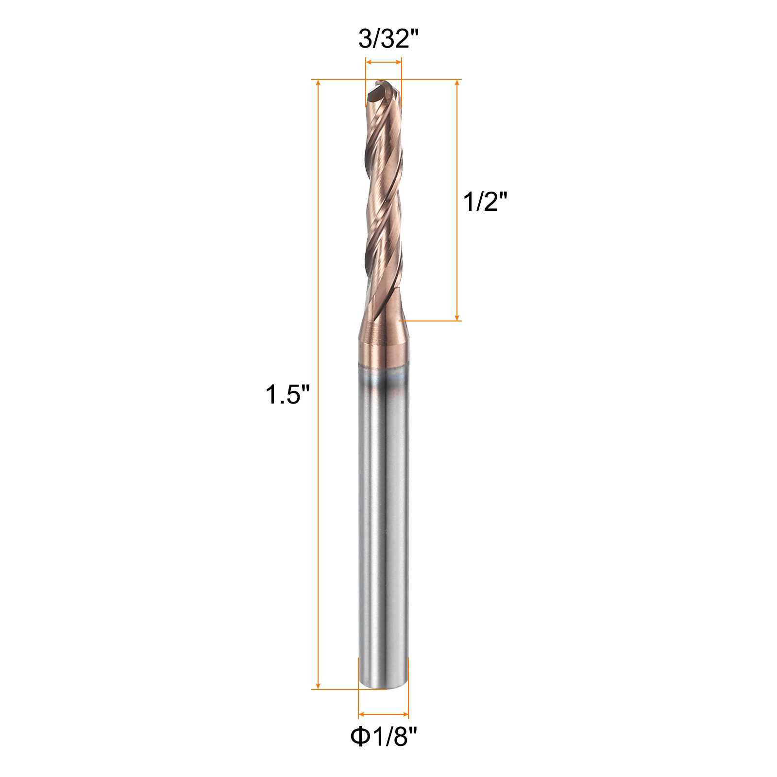 2 Flute Ball Nose End Mill 1/2″ Cutting Length TICN Coated for Carving Engraving