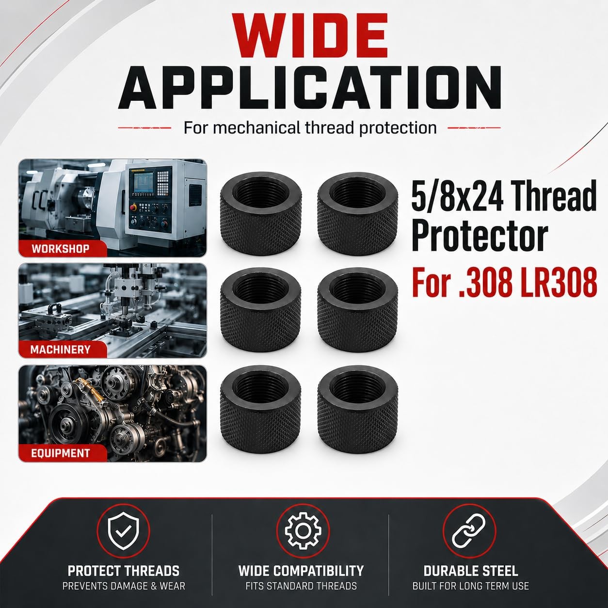 12 PCS Thread Protector Combo Fits 6x 5/8×24 & 6x 1/2×28 Durable Steel Guard