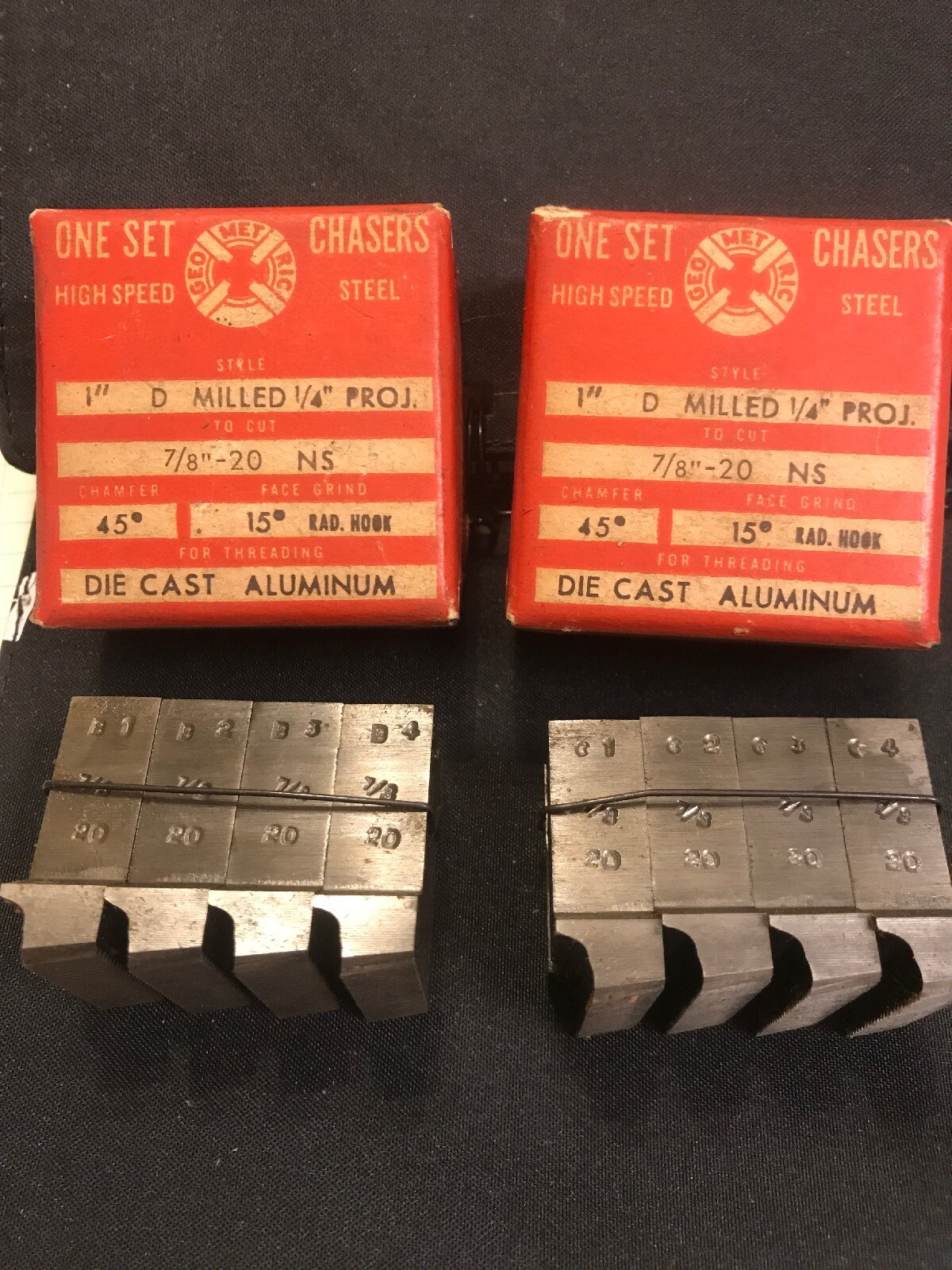 (4) Geometric Chasers 1” D Milled 1/4” Proj 7/8”-20 NS 45 Chamfer 15 Rad Hook