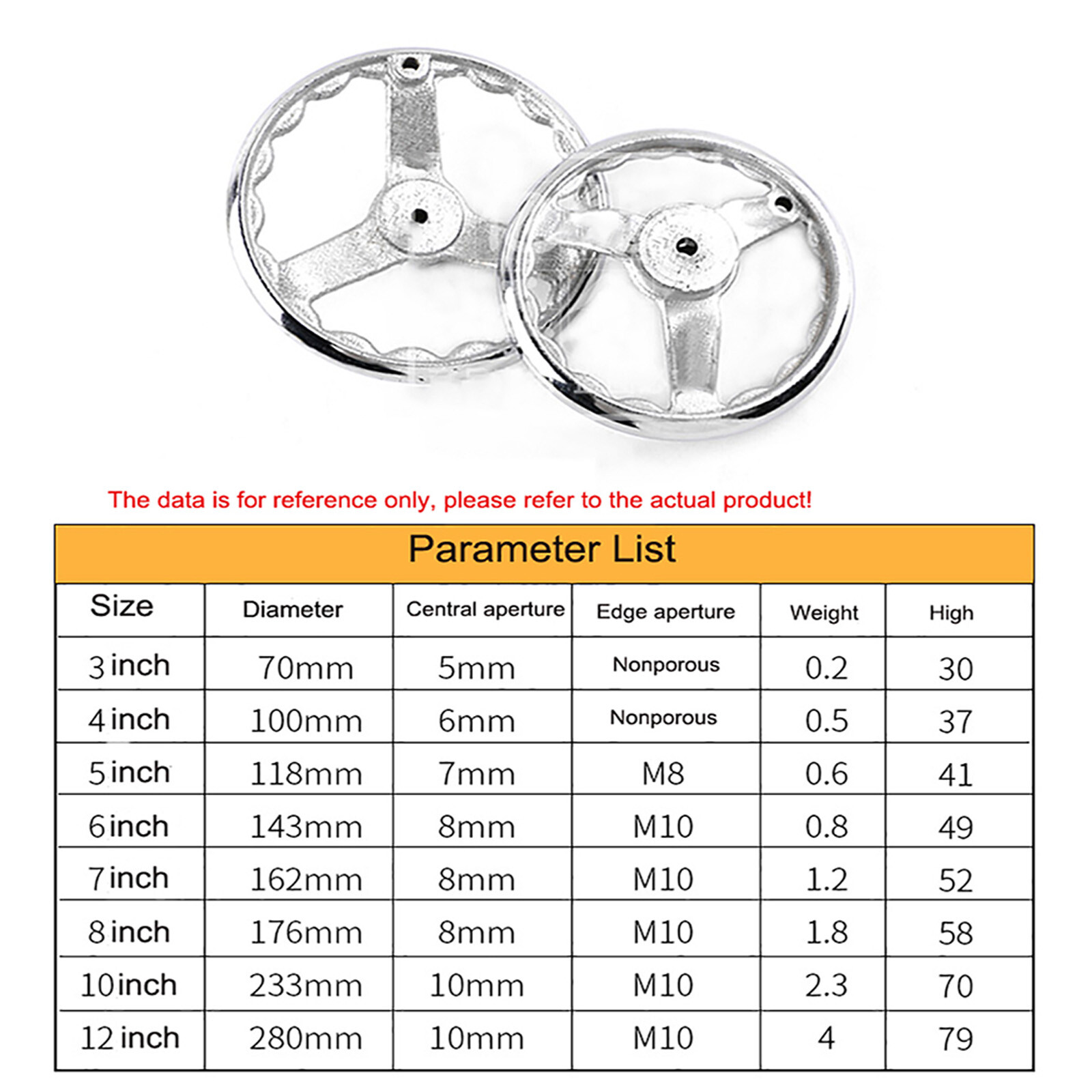 3″ – 14″ Metal Machinery Handwheel 3-spoke Hand Wheel Chrome Plated for Milling