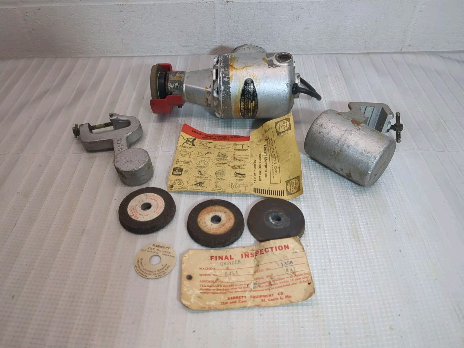 Barrett BRAKE DRUM GRINDER MOTOR B-45-1 CARBIDE WHEEL PART LOT AS IS